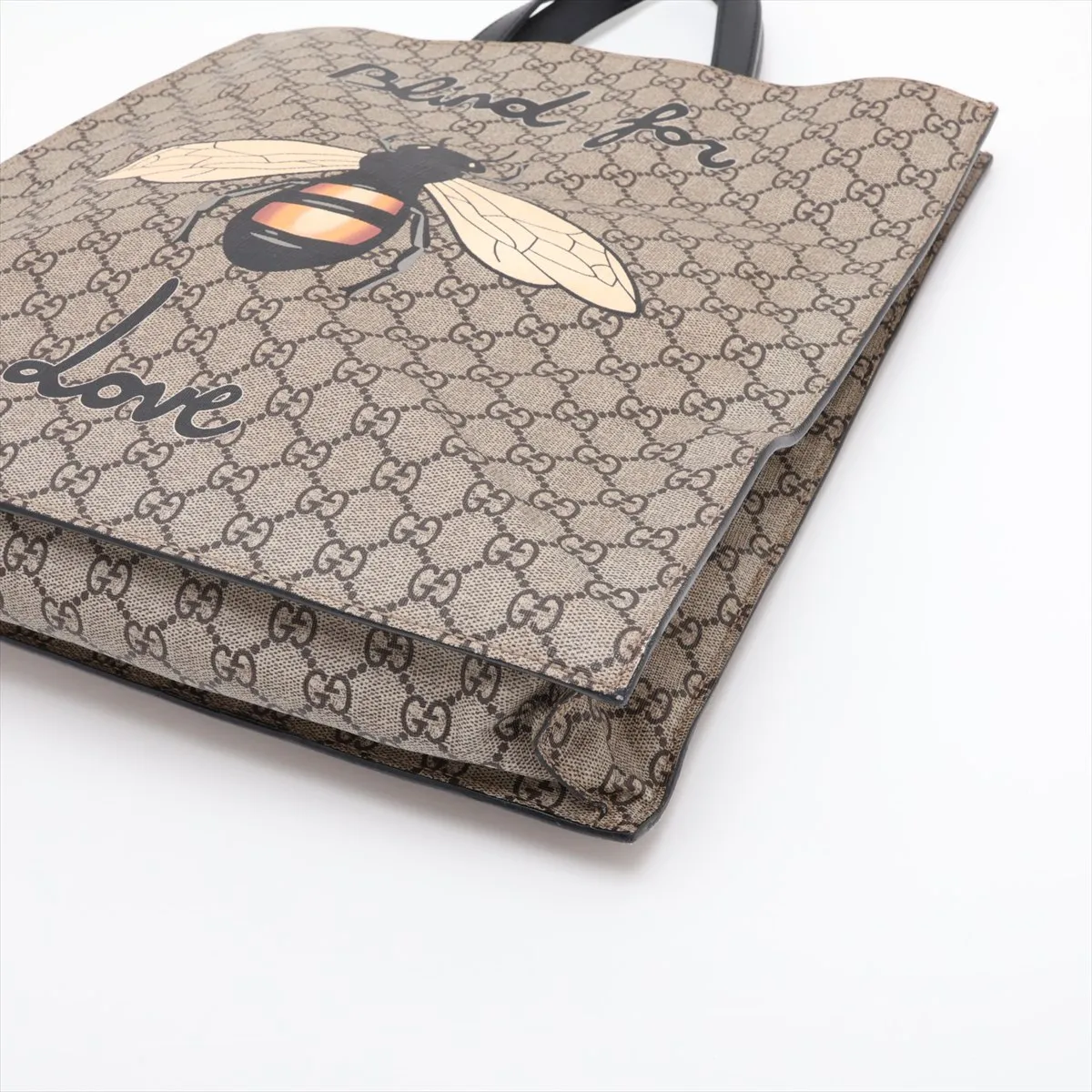 GG Supreme Bee PVC x Leather 2-Way Tote Bag, Beige x Black, 450950 — view 3