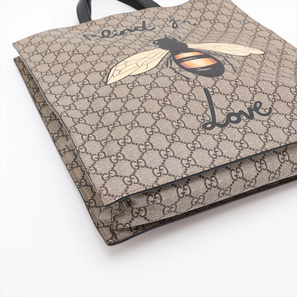 GG Supreme Bee PVC x Leather 2-Way Tote Bag, Beige x Black, 450950 — view 4