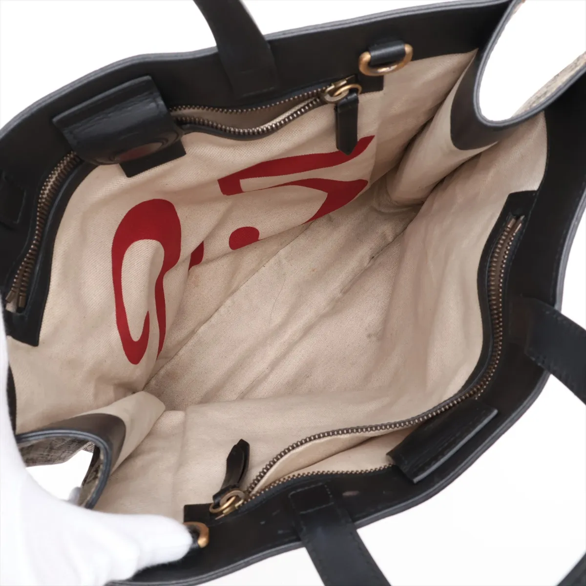 GG Supreme Bee PVC x Leather 2-Way Tote Bag, Beige x Black, 450950 — view 8