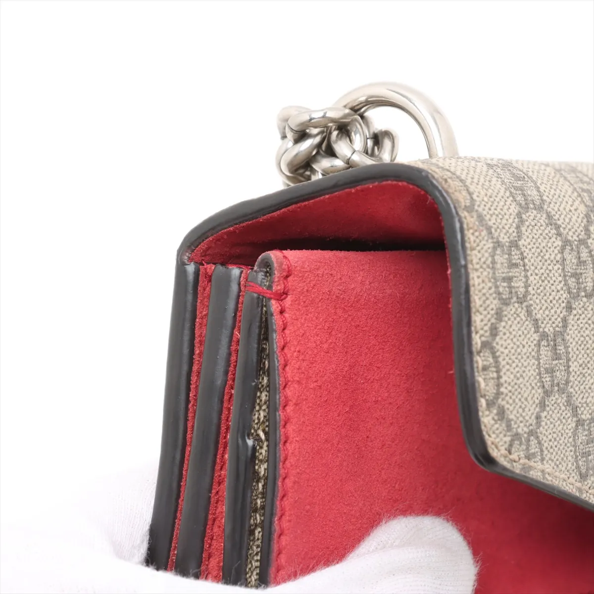 GG Supreme Dionysus PVC x Suede Chain Shoulder Bag Beige x Red 400249 — view 13
