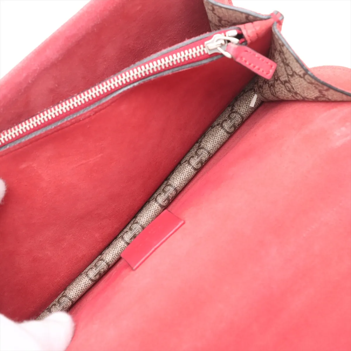 GG Supreme Dionysus PVC x Suede Chain Shoulder Bag Beige x Red 400249 — view 8