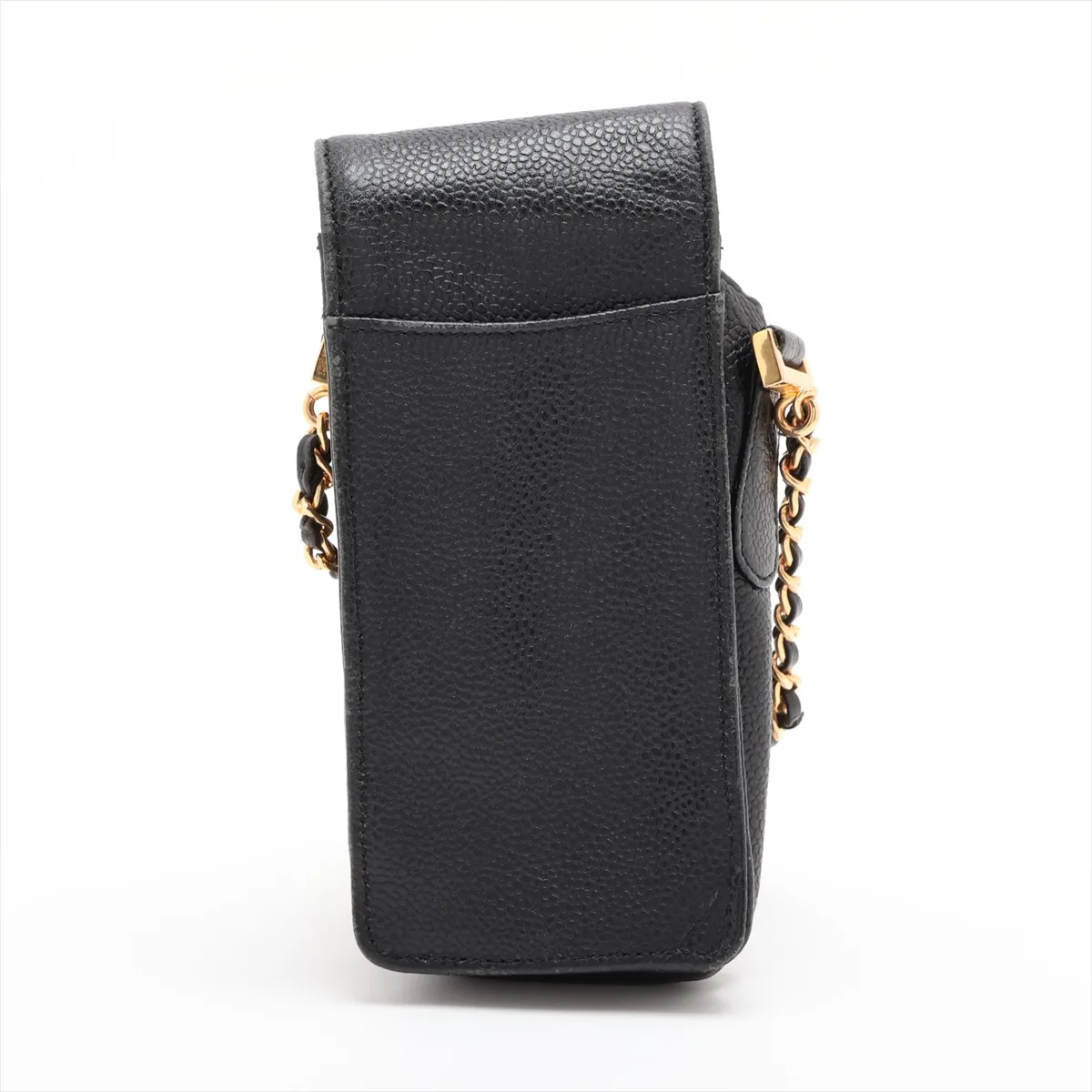 Coco Mark Caviar Skin Chain Shoulder Bag Phone Case Black Gold Hardware — view 2