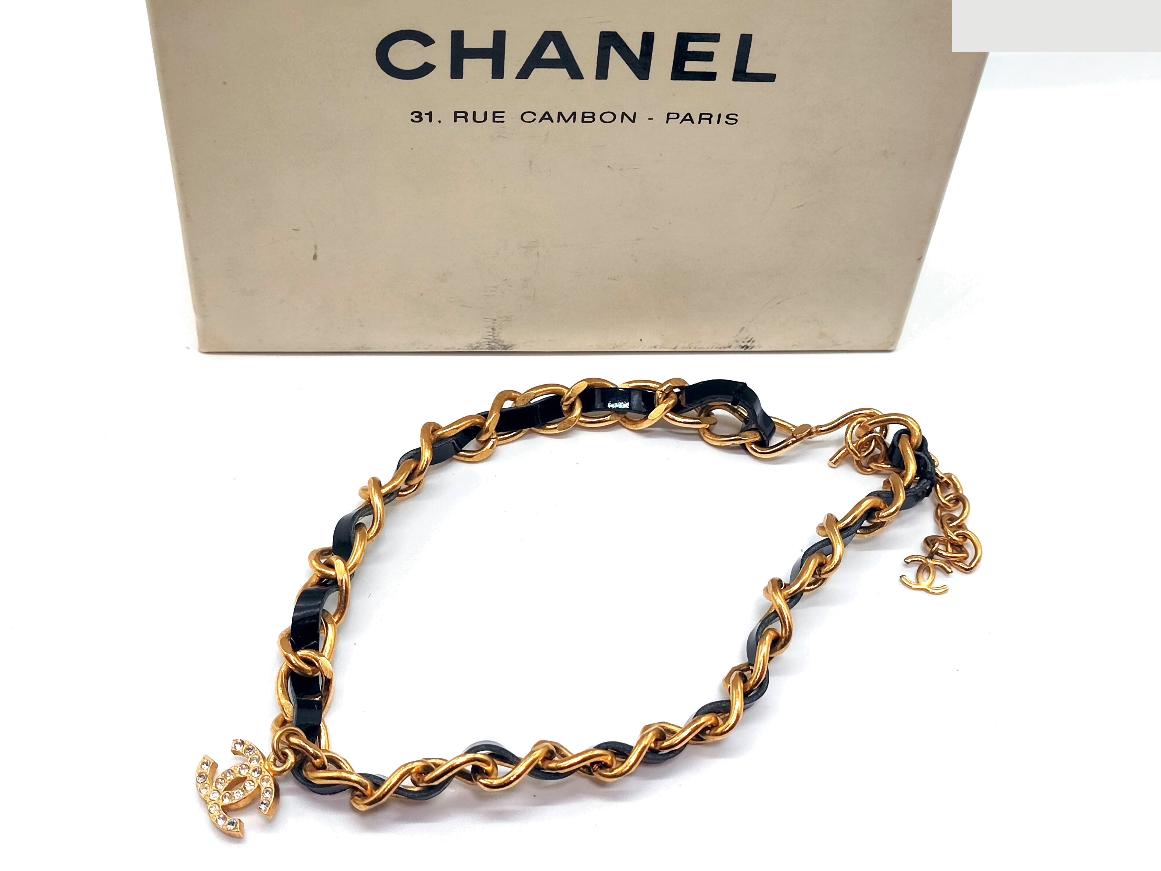 Coco Mark Rhinestone Leather Choker Necklace 96P — view 4