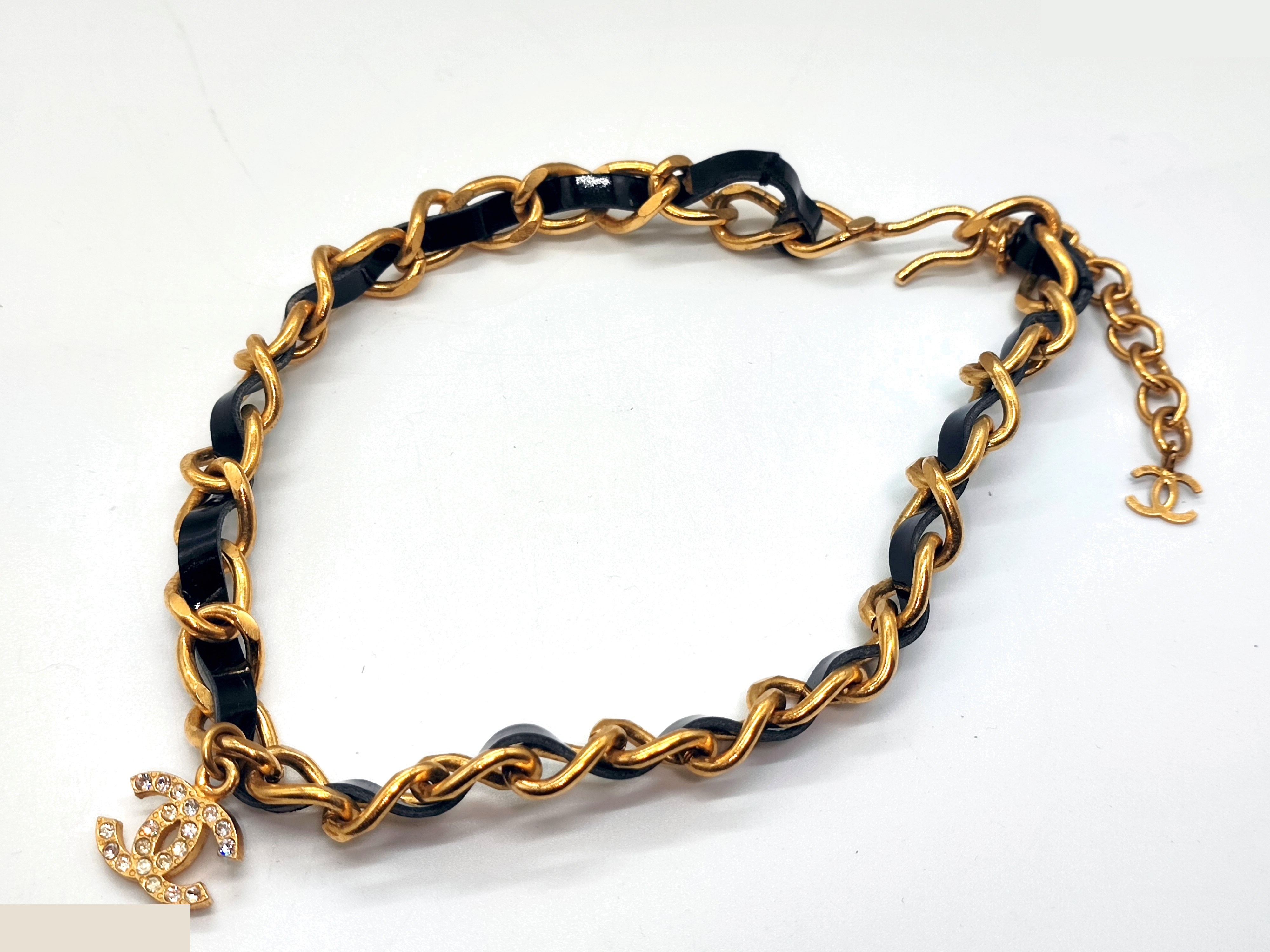 Coco Mark Rhinestone Leather Choker Necklace 96P — view 5
