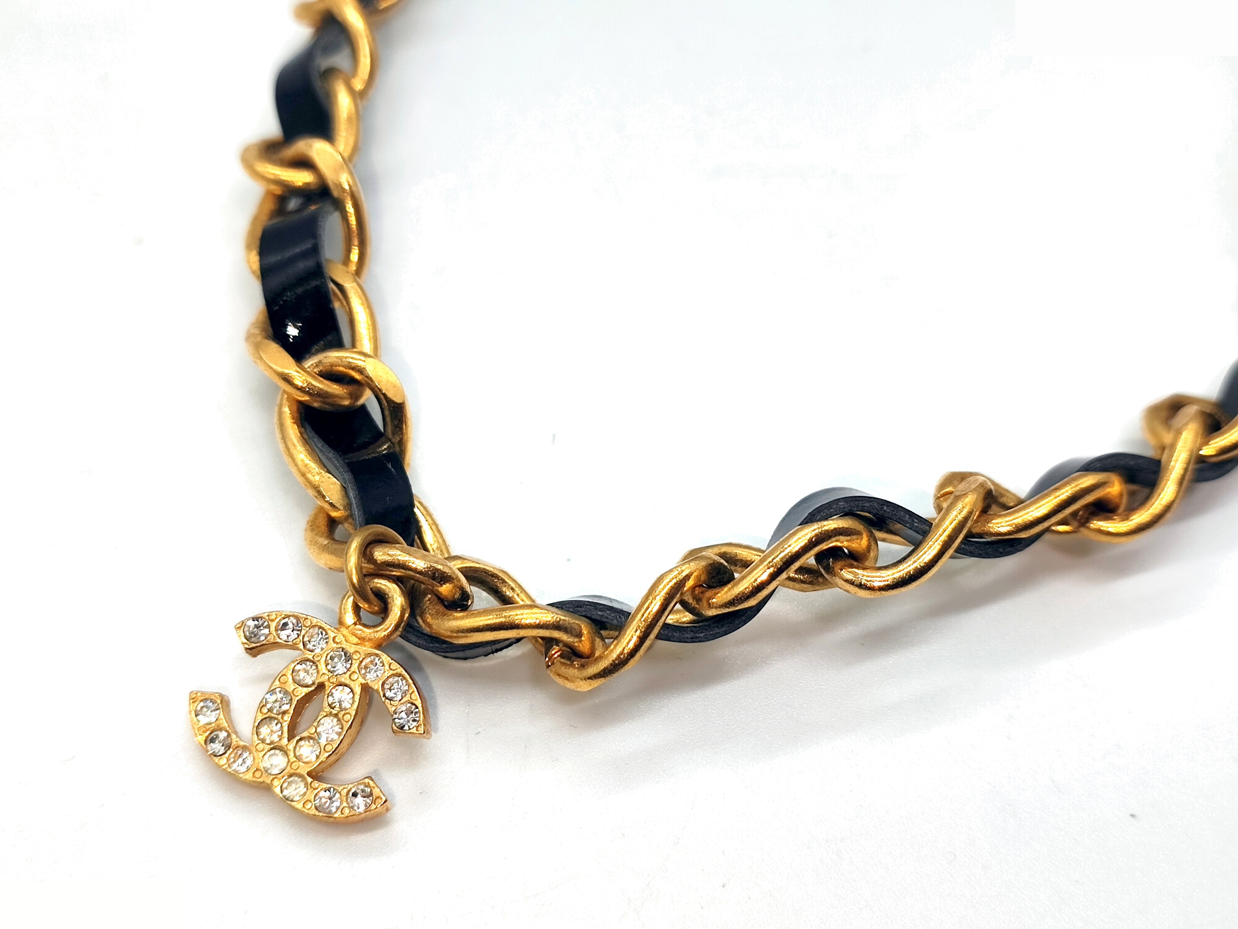 Coco Mark Rhinestone Leather Choker Necklace 96P — view 6