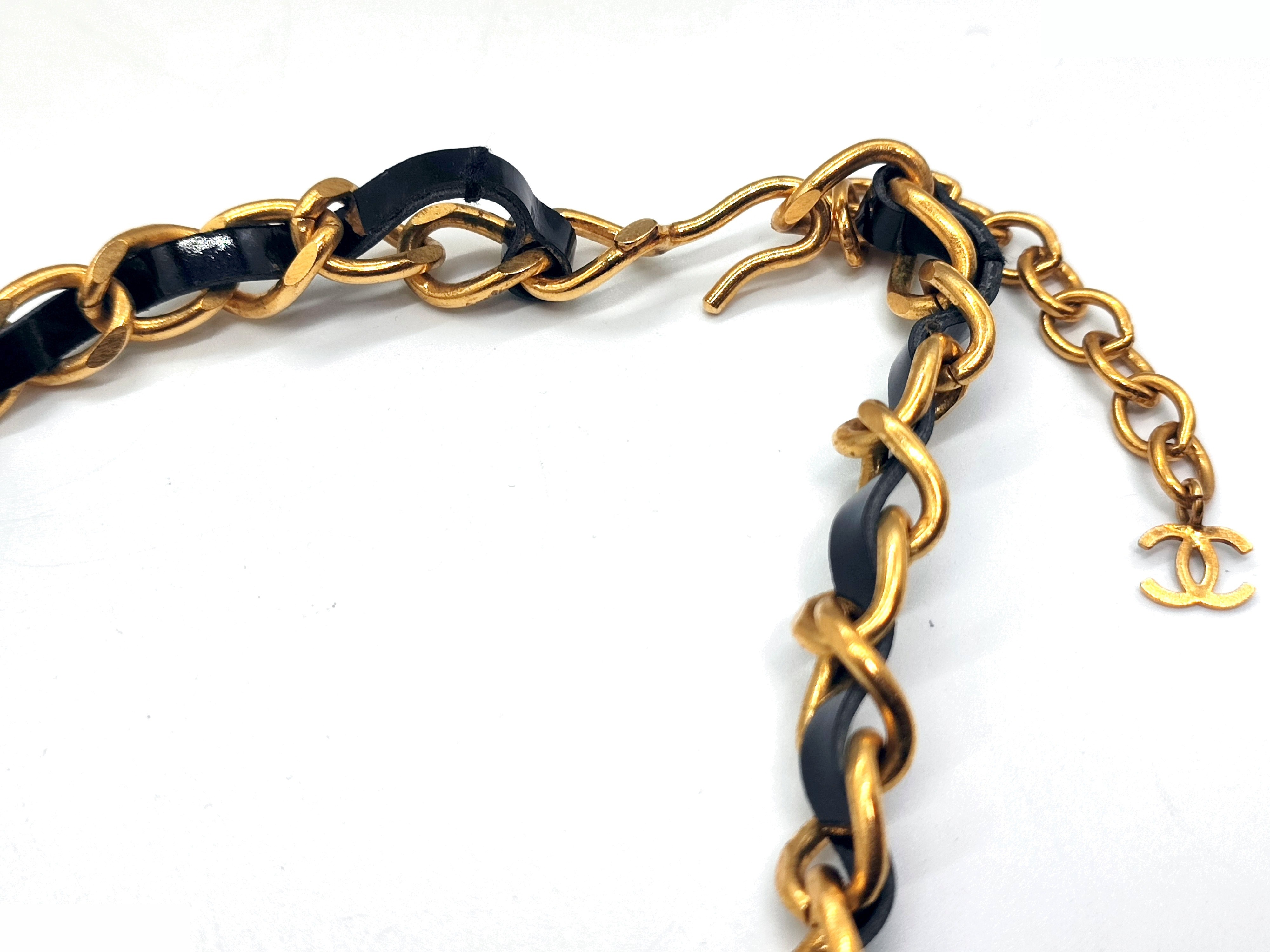 Coco Mark Rhinestone Leather Choker Necklace 96P — view 7