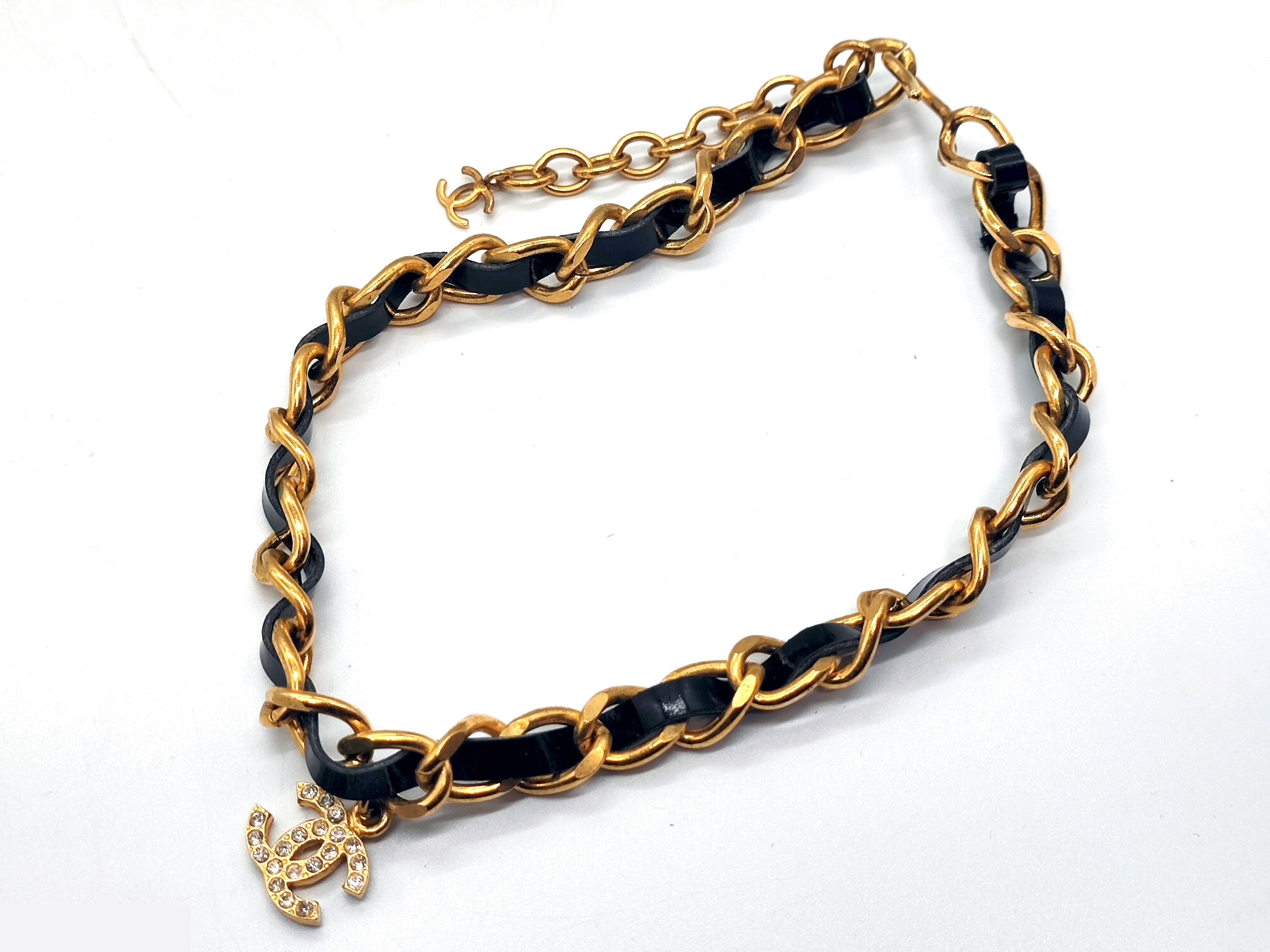 Coco Mark Rhinestone Leather Choker Necklace 96P — view 8