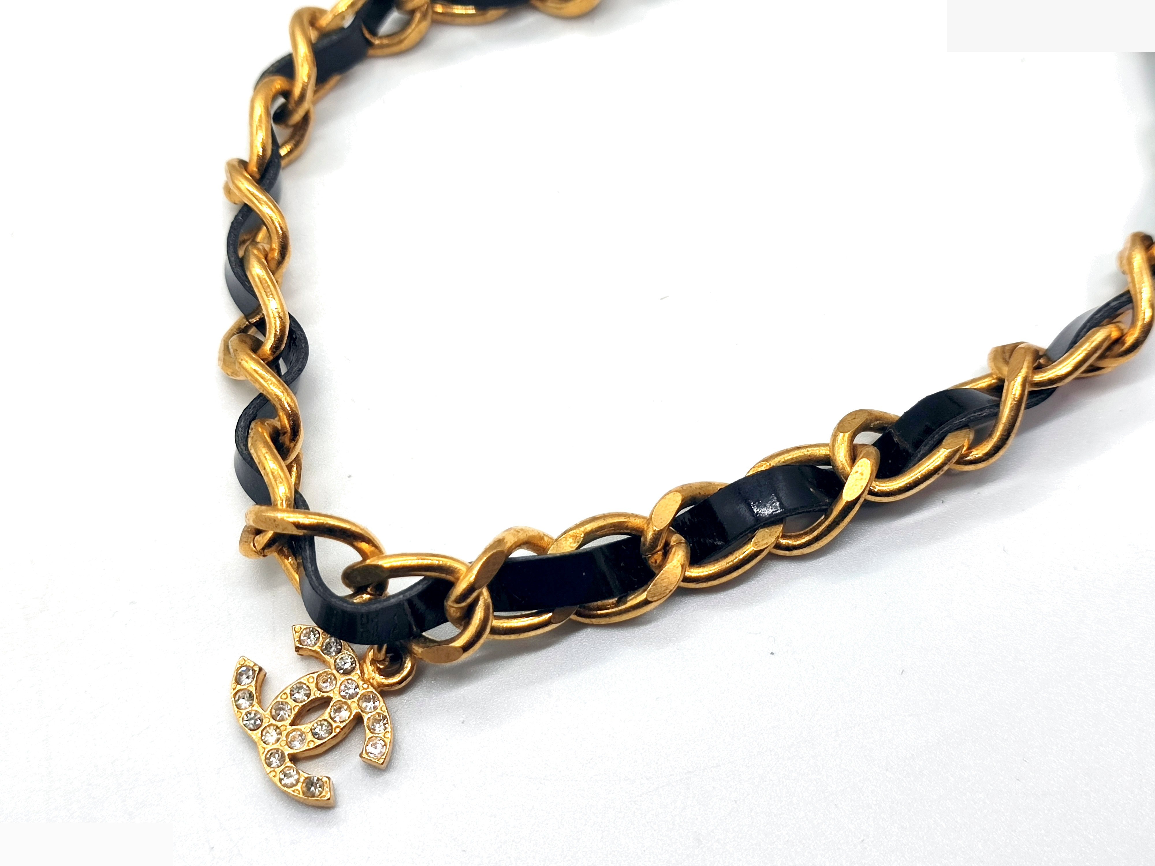 Coco Mark Rhinestone Leather Choker Necklace 96P — view 9