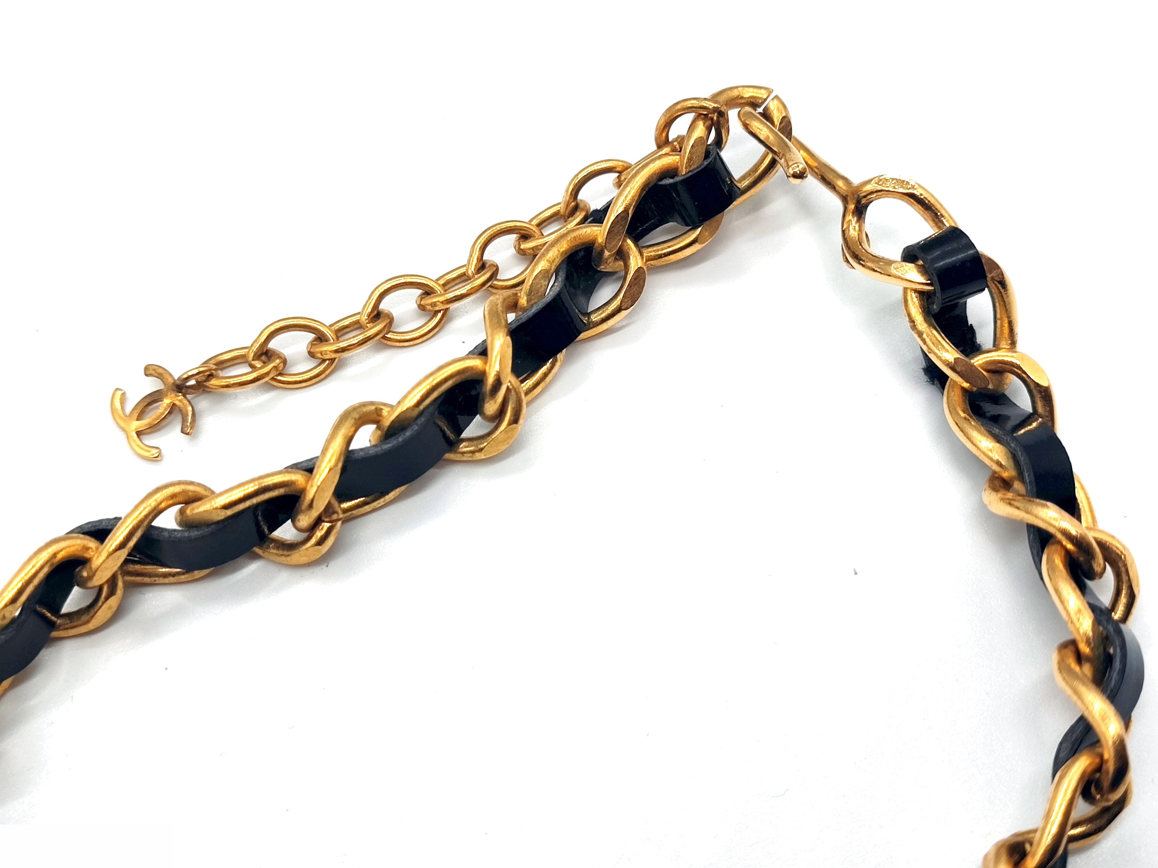 Coco Mark Rhinestone Leather Choker Necklace 96P — view 10