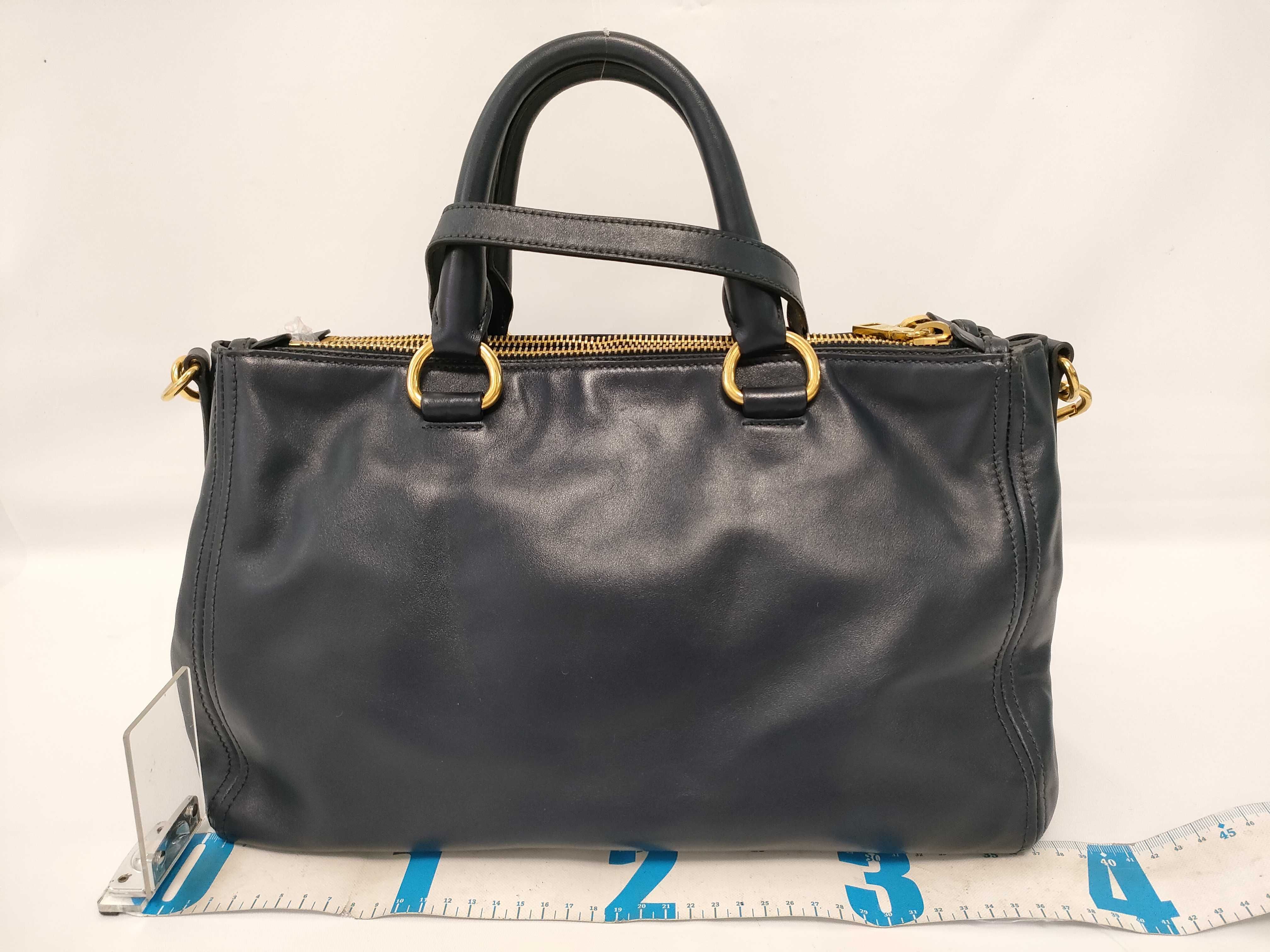 Soft Calf Double Zip Shoulder Bag Navy Shoulder Bag — view 2