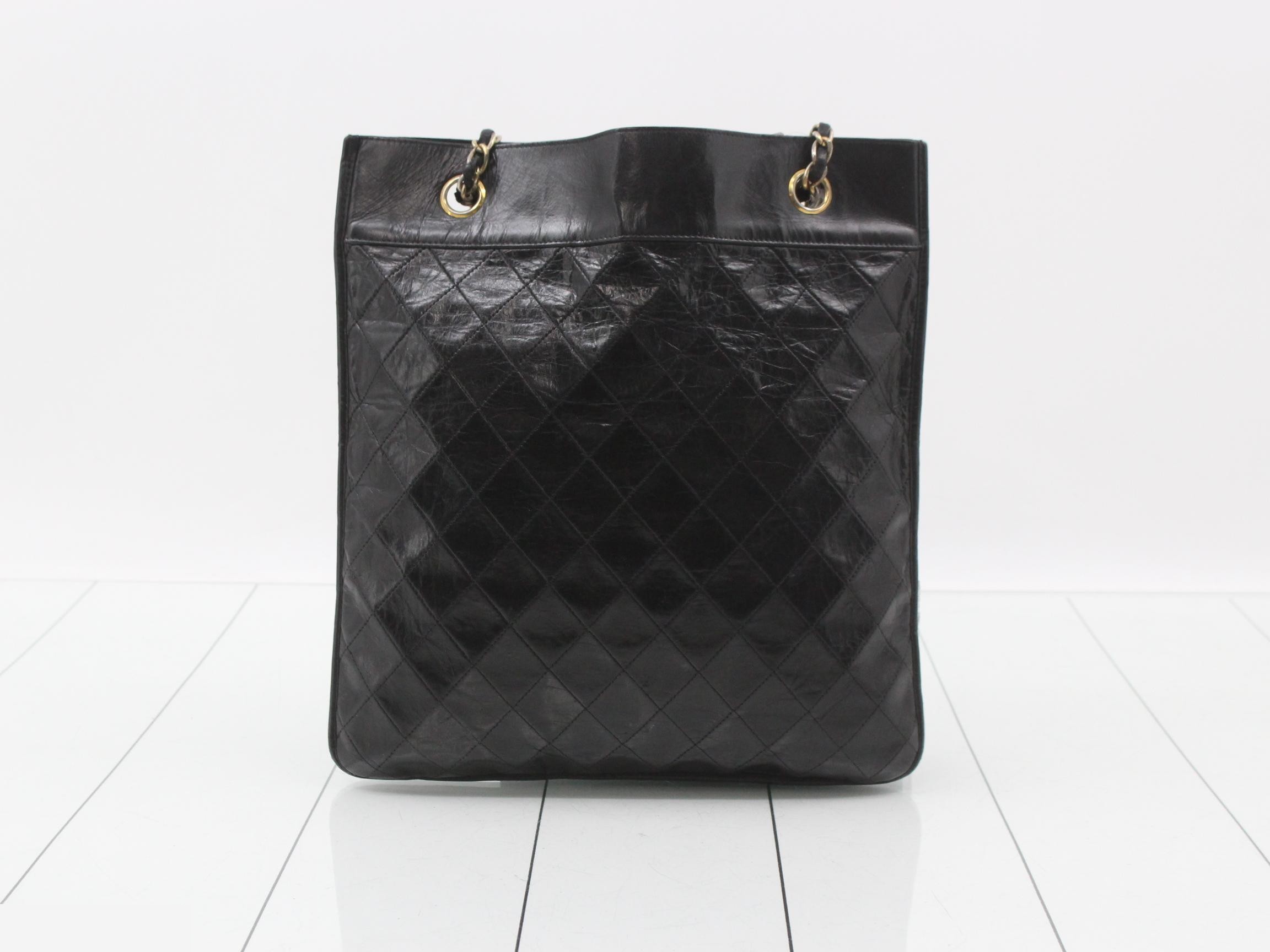 Chain shoulder tote bag, vintage, black — view 2