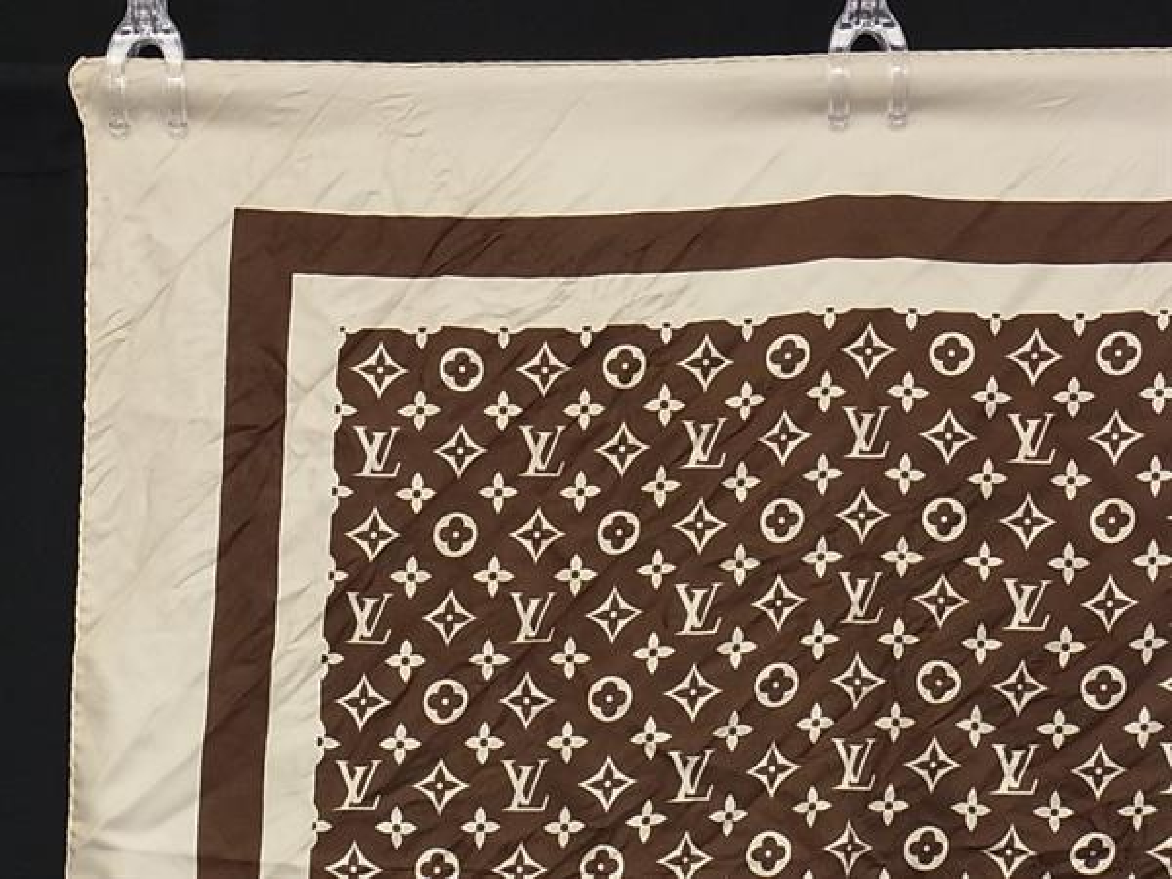 Monogram 100% Silk Large Scarf Stole for Women and Men, Brown, HE2383, Other Accessories — view 2