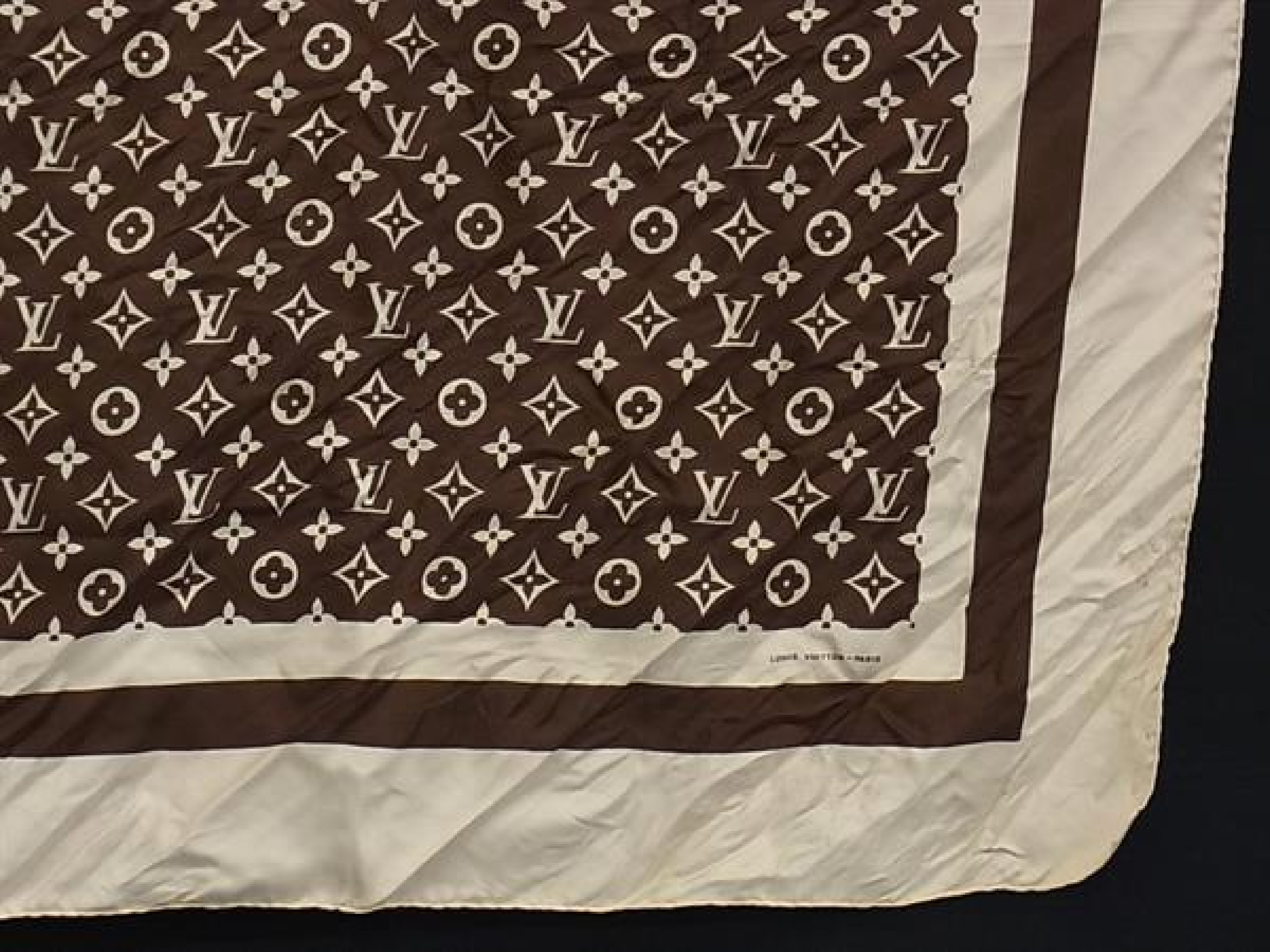 Monogram 100% Silk Large Scarf Stole for Women and Men, Brown, HE2383, Other Accessories — view 3