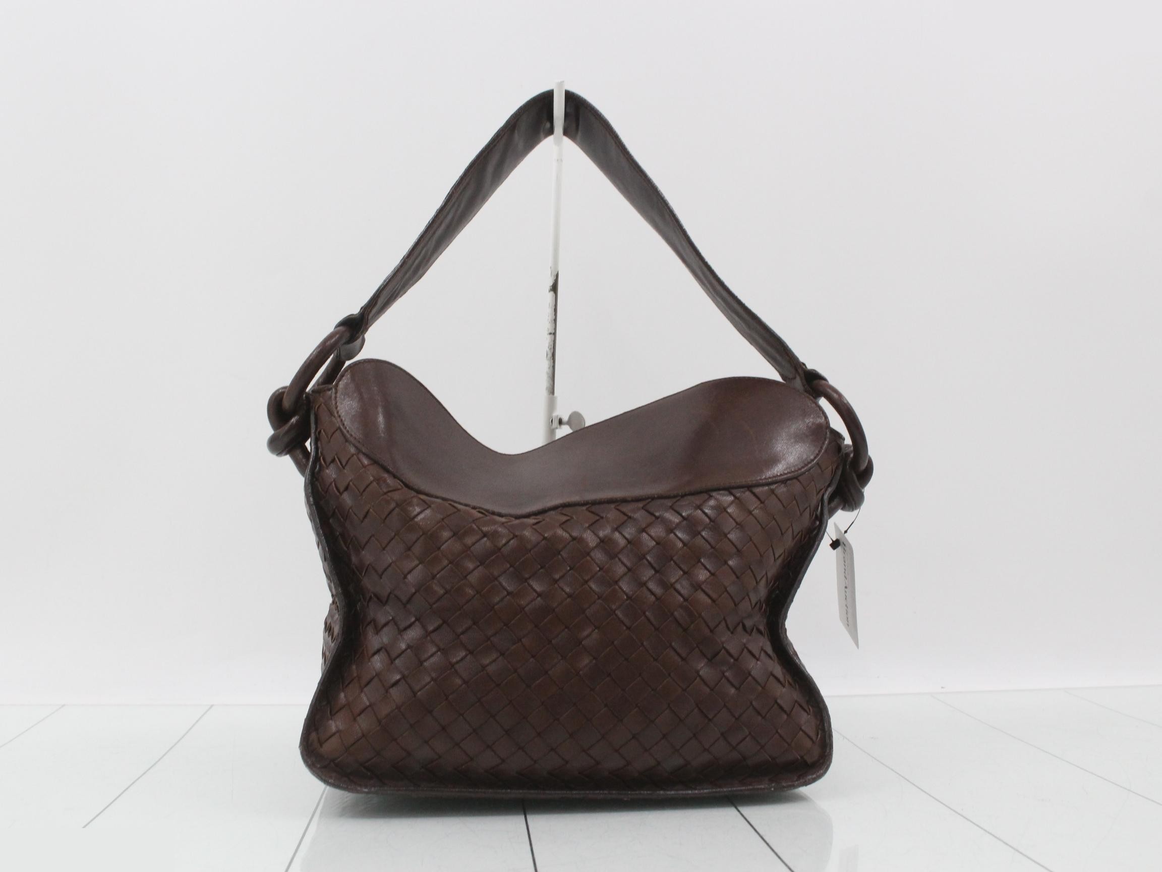 Intrecciato Shoulder Bag, Brown — view 2