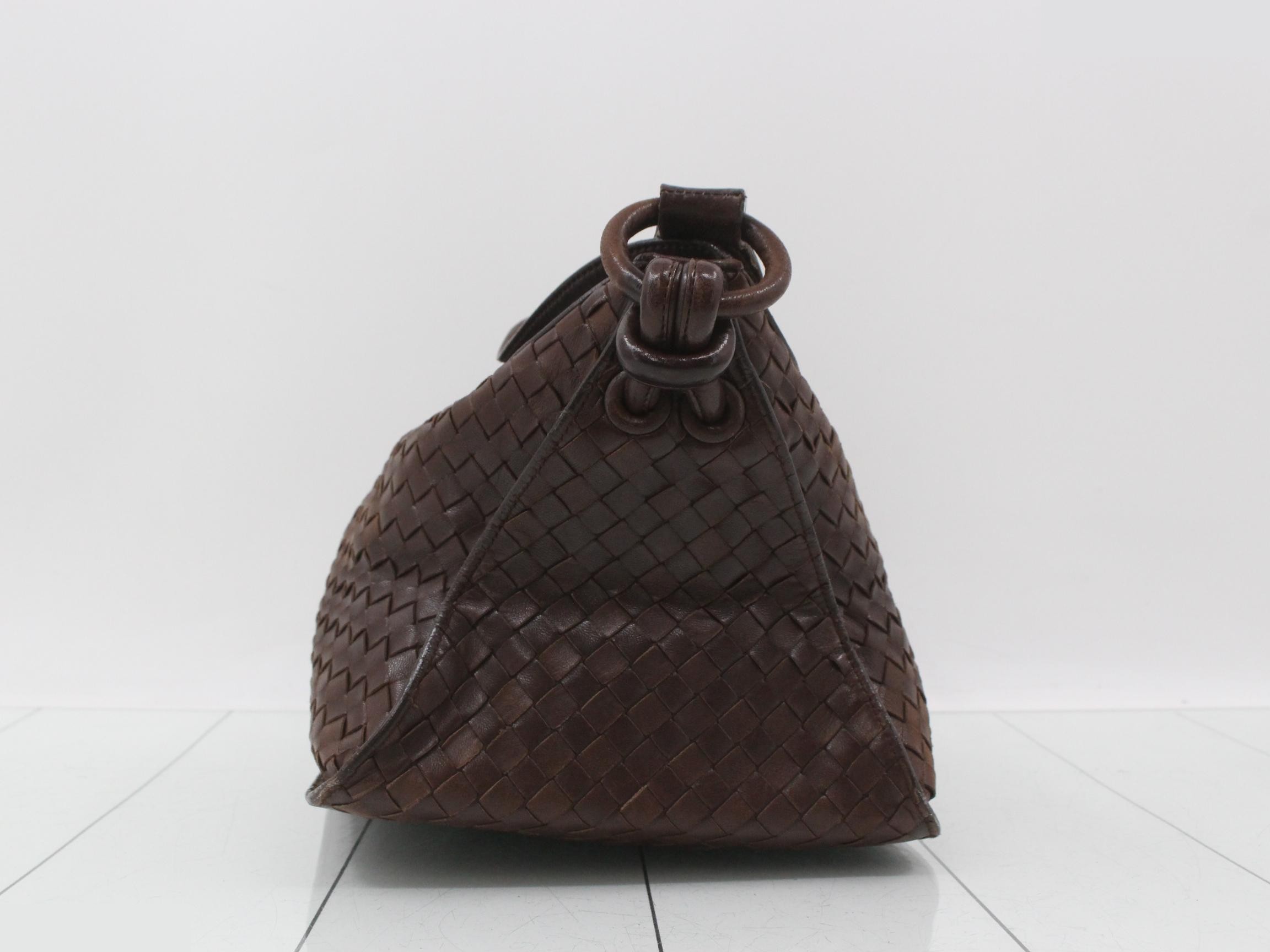 Intrecciato Shoulder Bag, Brown — view 3