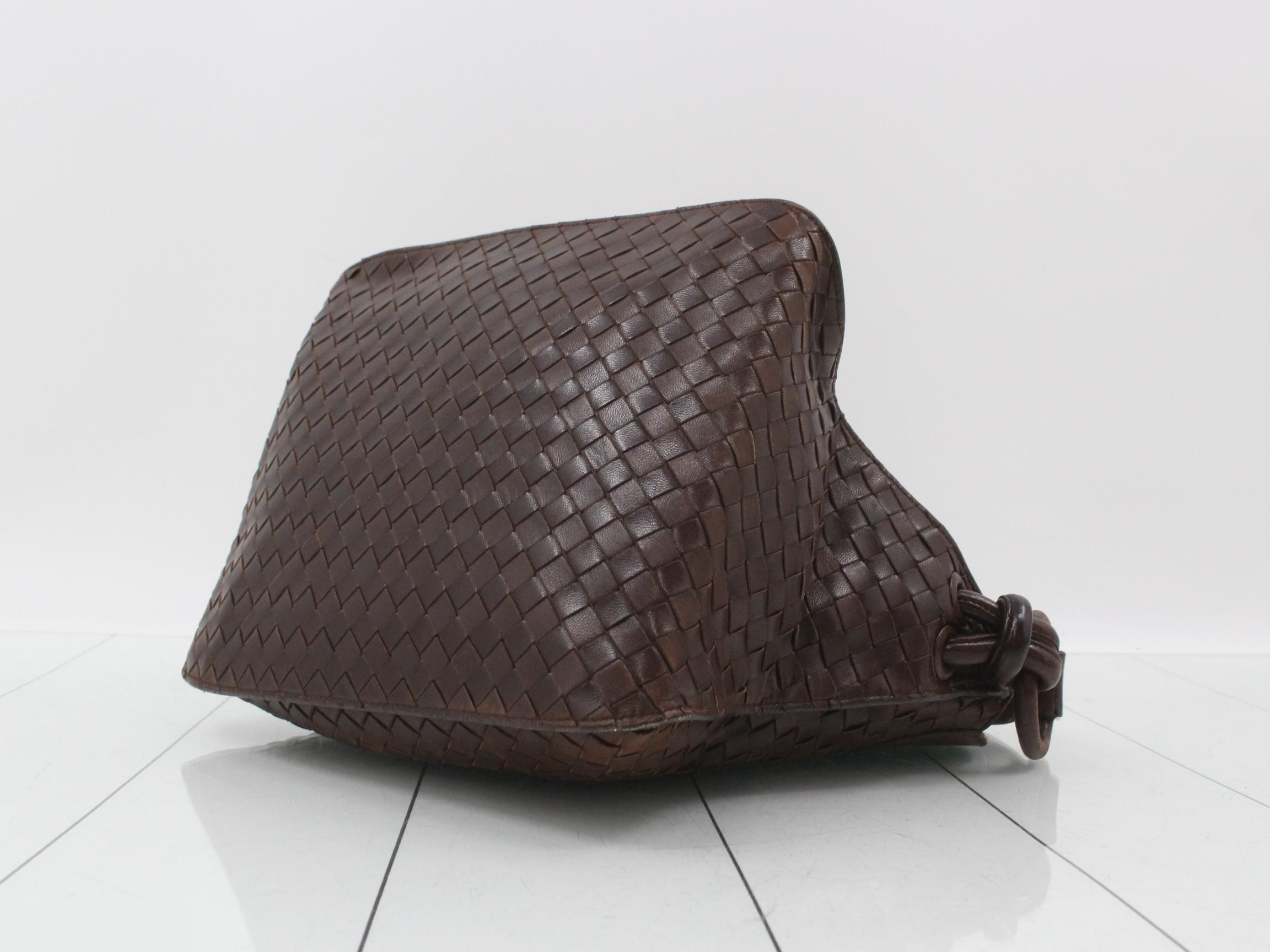 Intrecciato Shoulder Bag, Brown — view 6