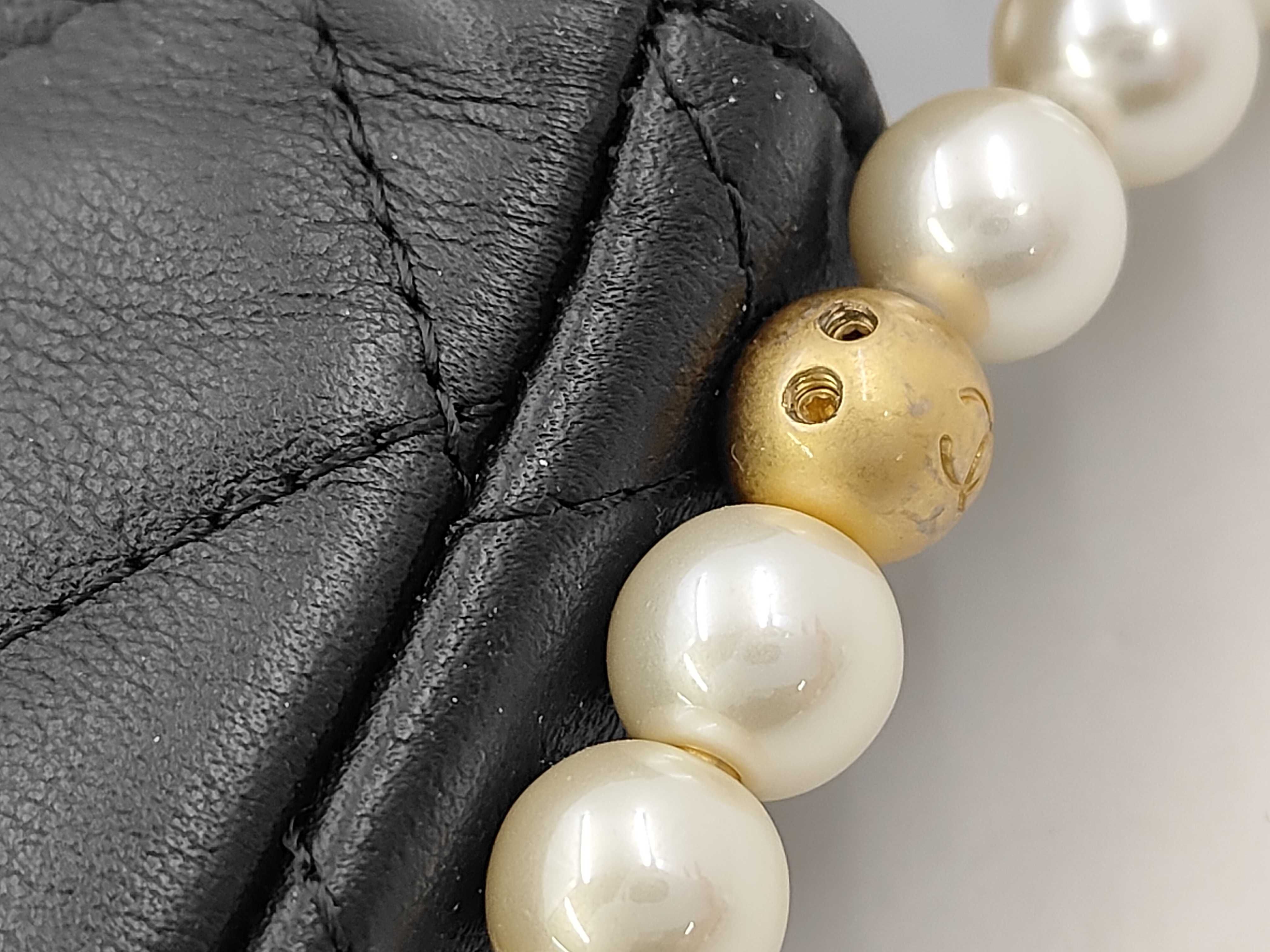 Matelassé Pearl Chain Shoulder Bag, Lambskin, Black Shoulder Bag — view 11