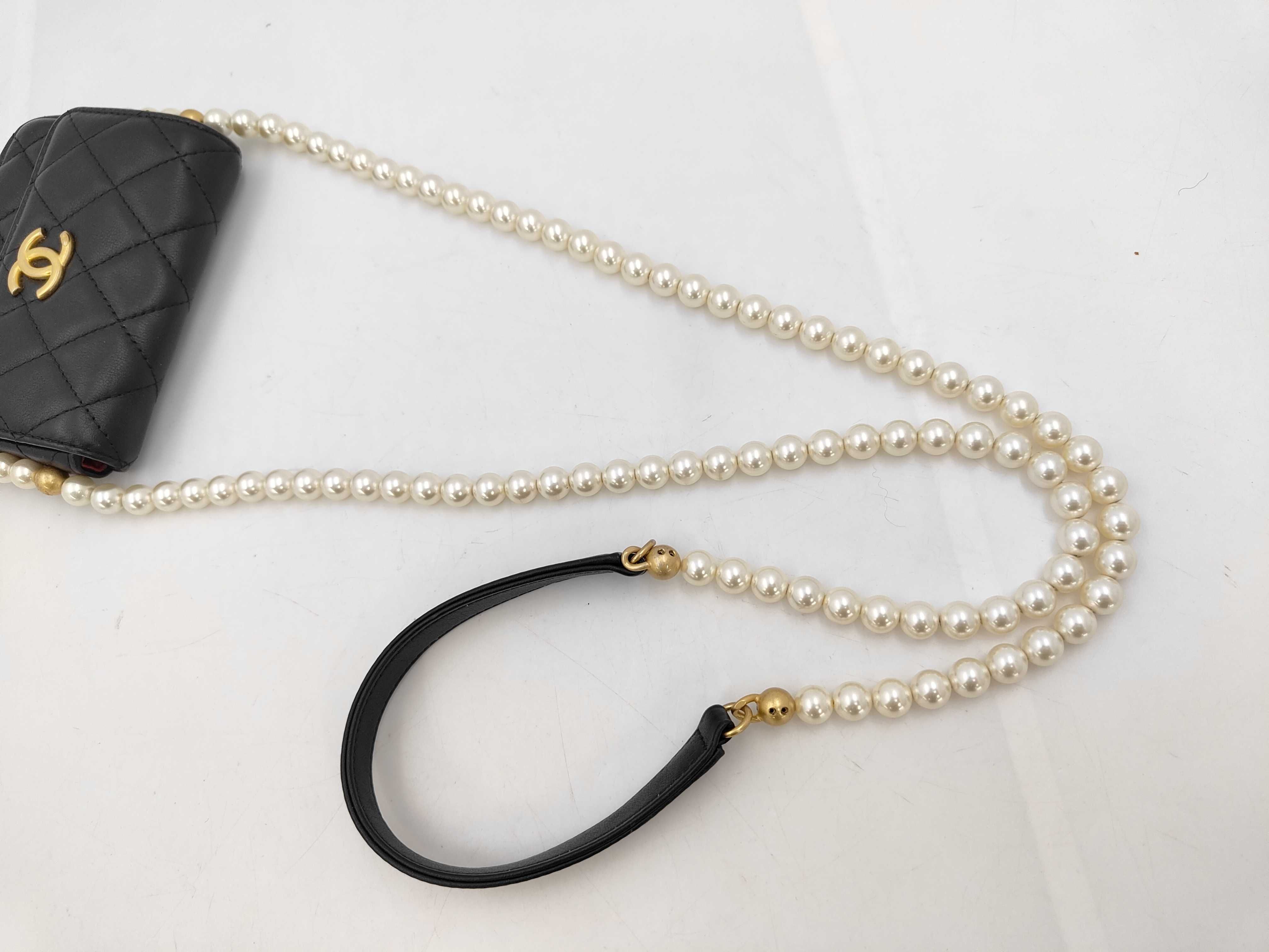 Matelassé Pearl Chain Shoulder Bag, Lambskin, Black Shoulder Bag — view 3
