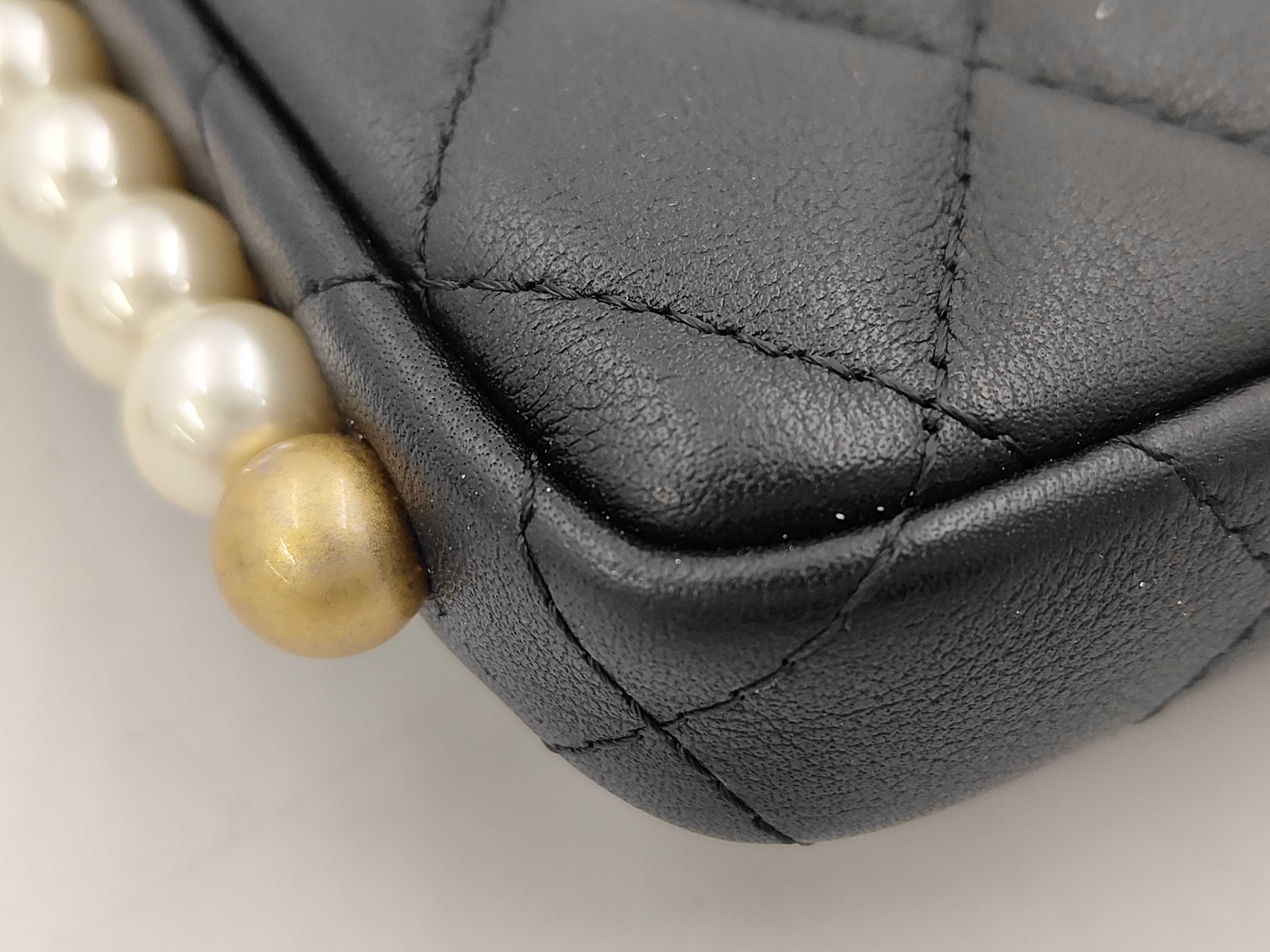Matelassé Pearl Chain Shoulder Bag, Lambskin, Black Shoulder Bag — view 6