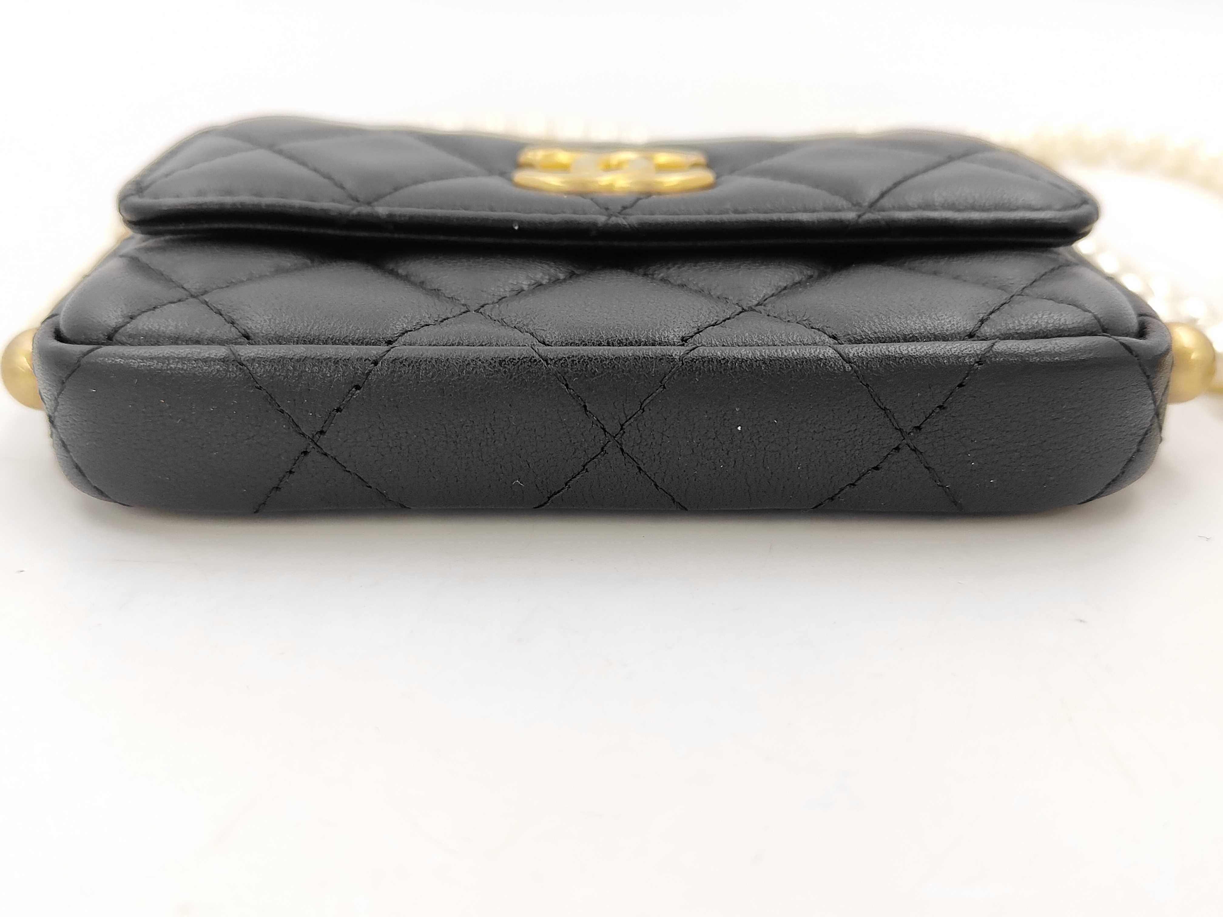 Matelassé Pearl Chain Shoulder Bag, Lambskin, Black Shoulder Bag — view 7
