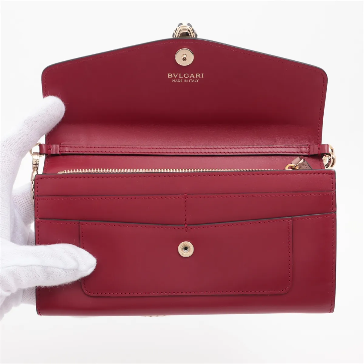 Serpenti Leather Chain Wallet Red — view 3