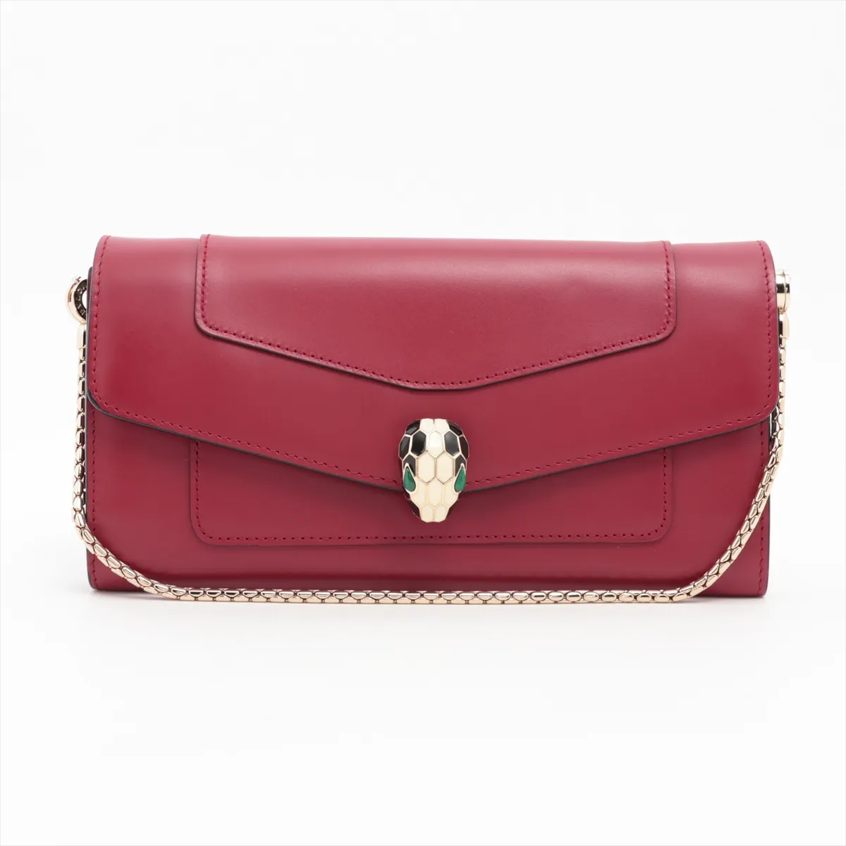 Serpenti Leather Chain Wallet Red — view 9