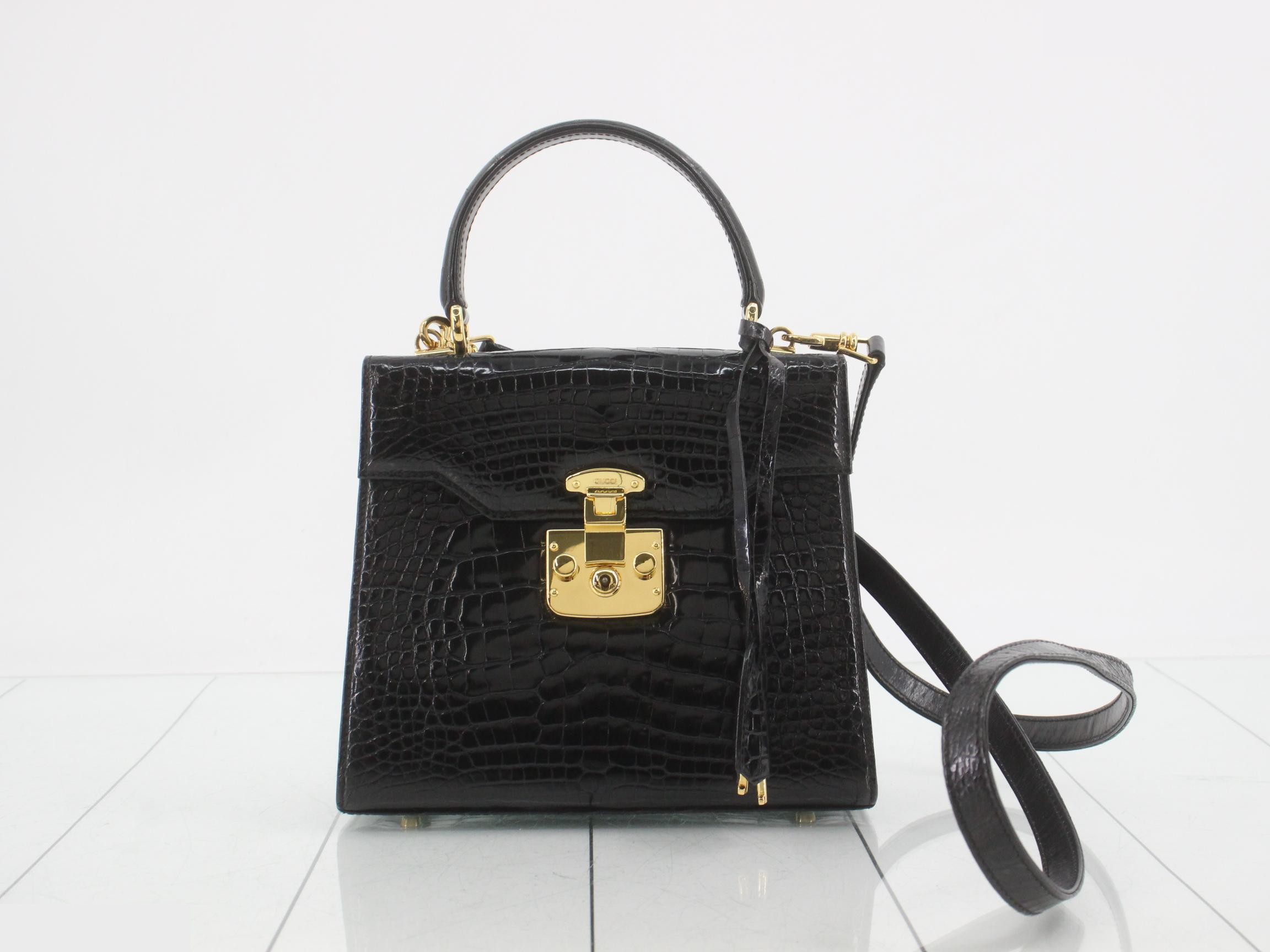 Lady Lock Crocodile 2-Way Shoulder Bag, Black