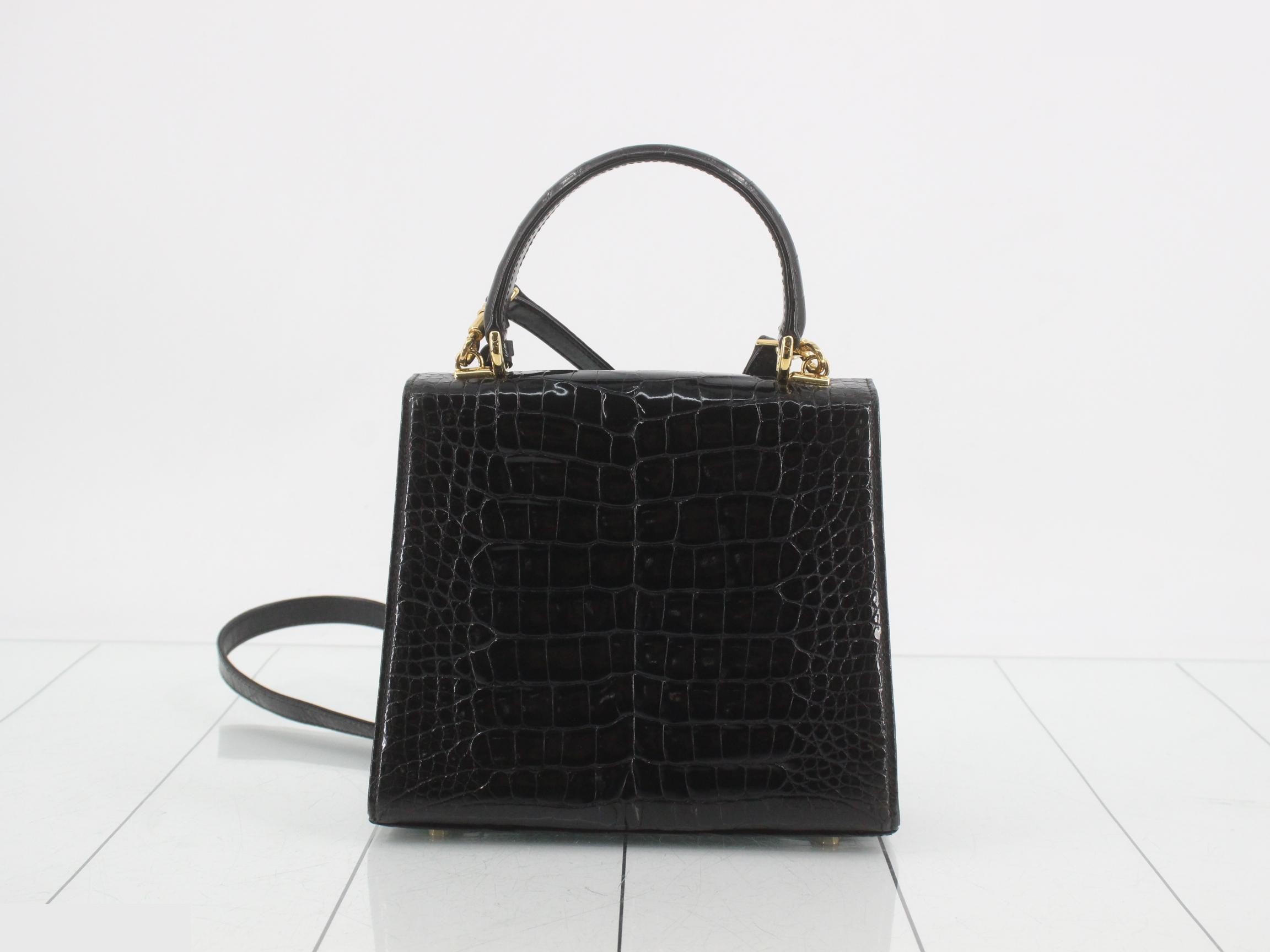 Lady Lock Crocodile 2-Way Shoulder Bag, Black — view 2