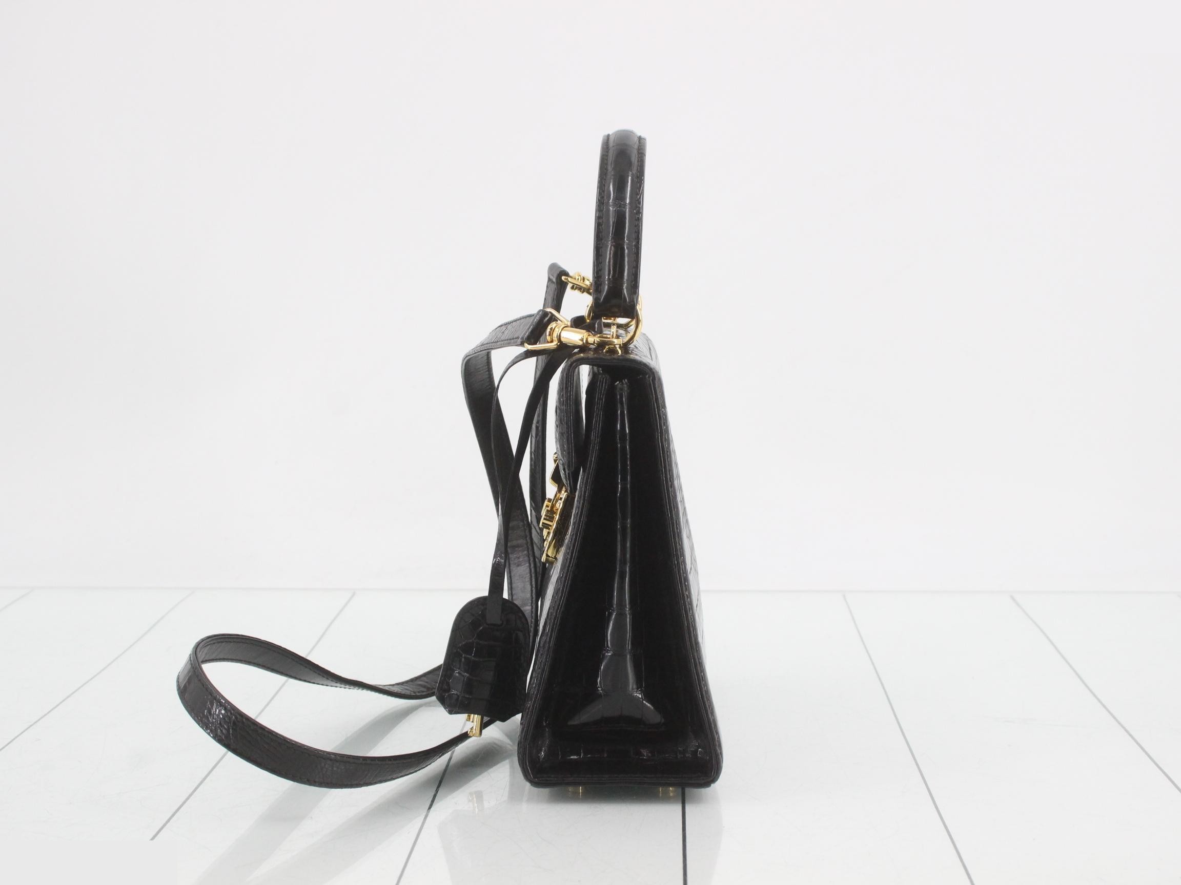 Lady Lock Crocodile 2-Way Shoulder Bag, Black — view 3