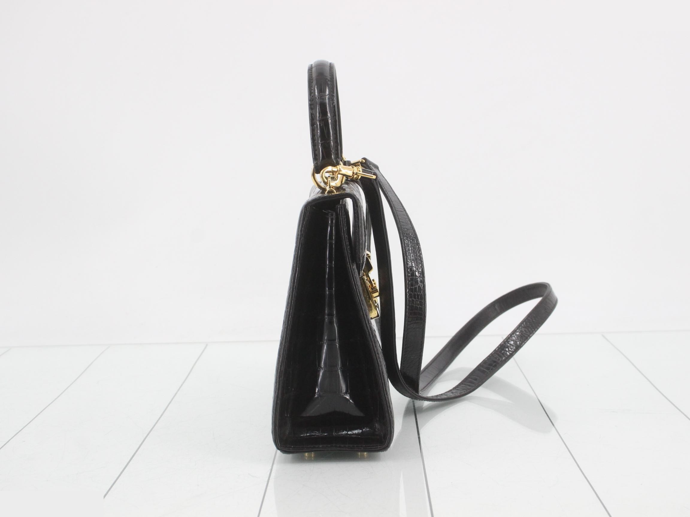 Lady Lock Crocodile 2-Way Shoulder Bag, Black — view 4
