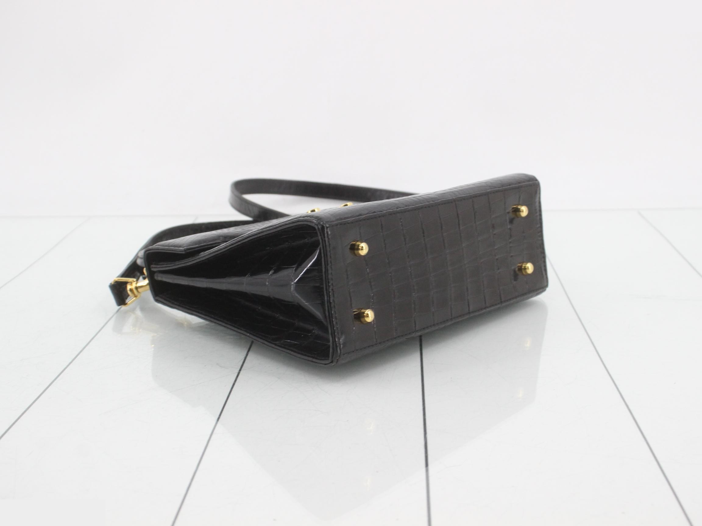Lady Lock Crocodile 2-Way Shoulder Bag, Black — view 5