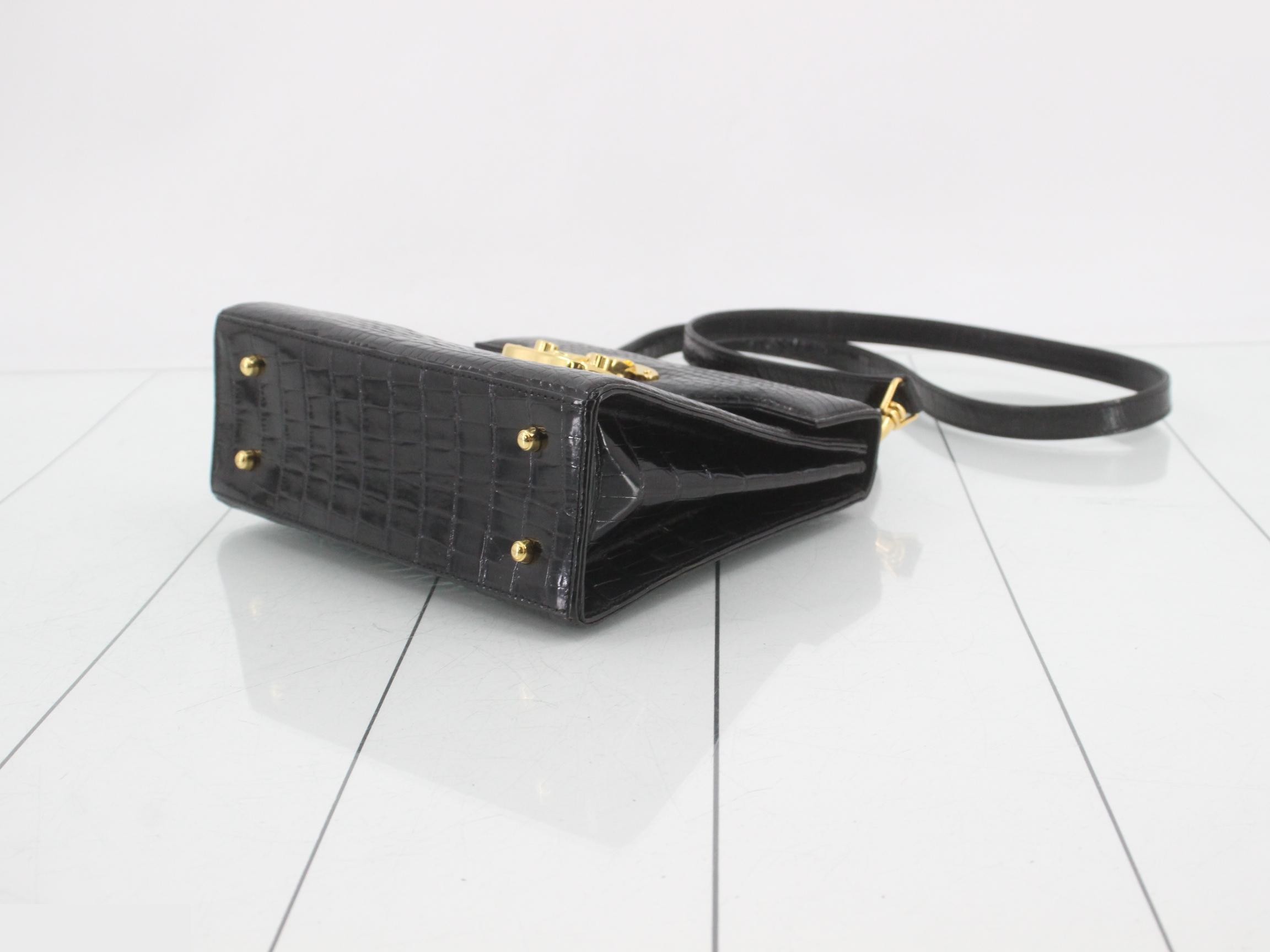 Lady Lock Crocodile 2-Way Shoulder Bag, Black — view 6