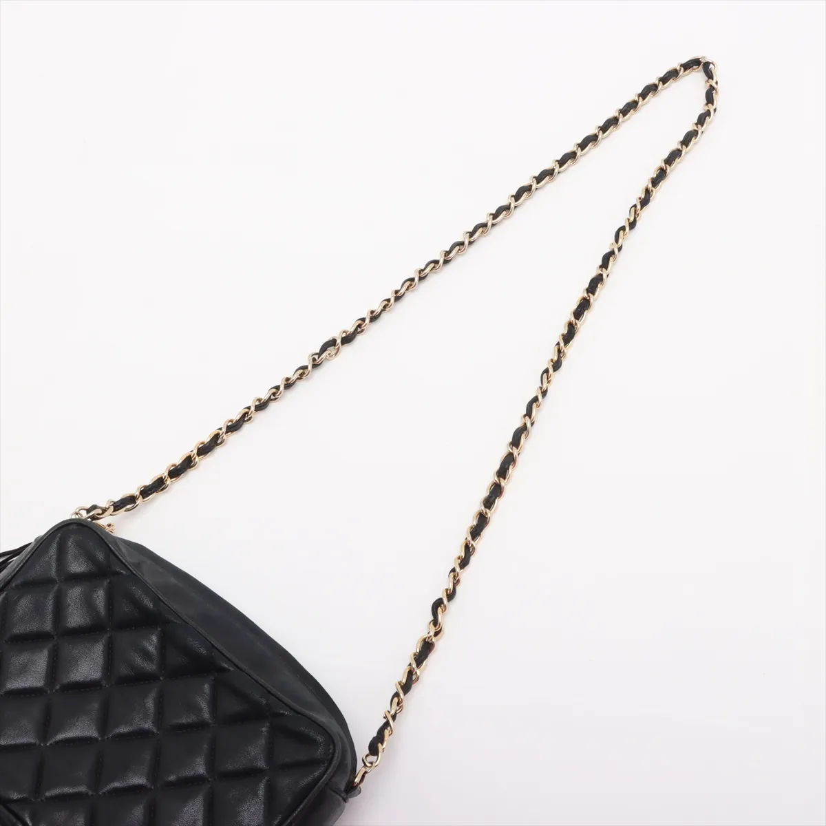 Matelasse Lambskin Chain Shoulder Bag Fringe Black Gold Hardware — view 5