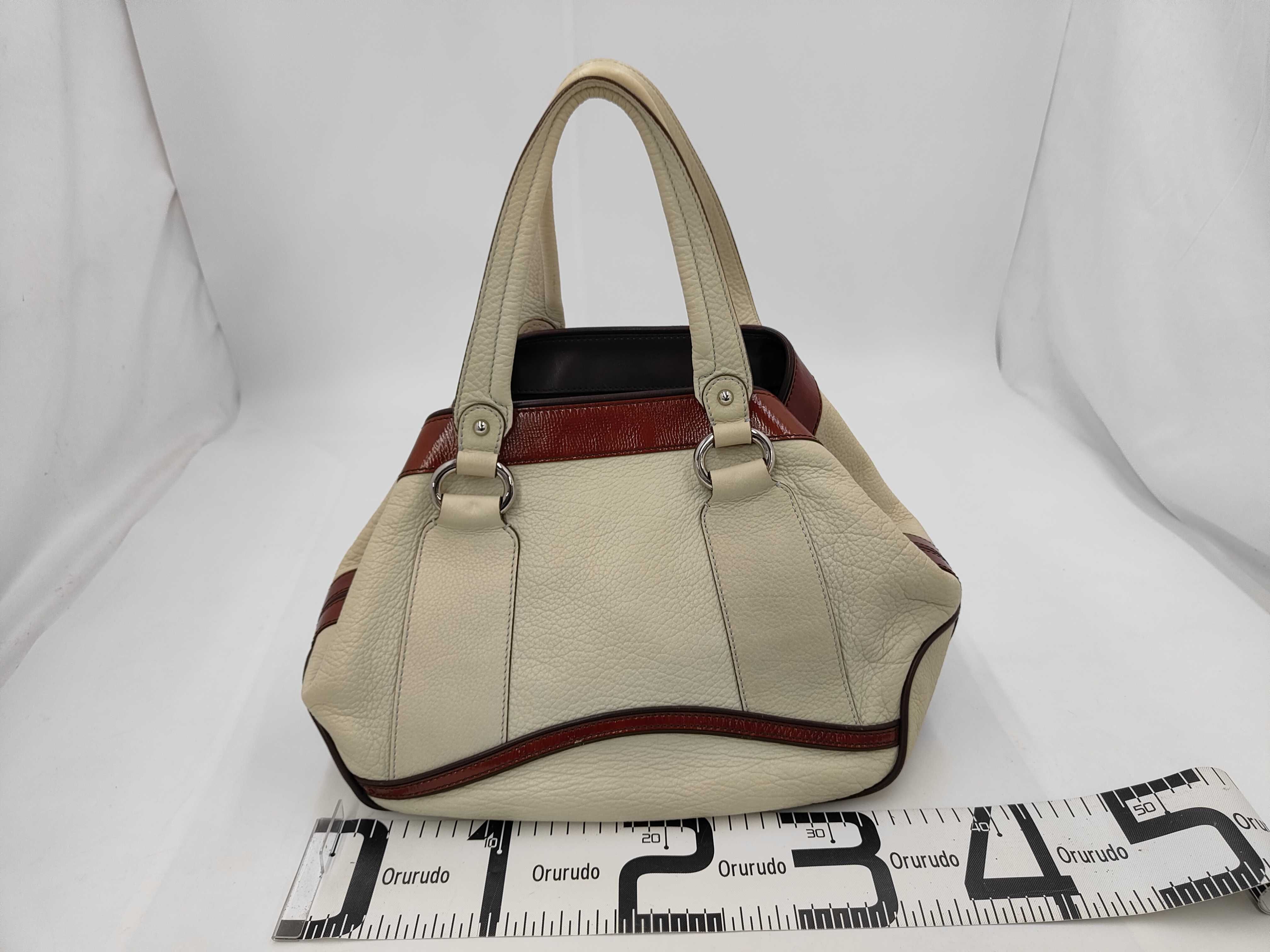 Tote Bag, Leather, Ivory x Brown — view 2