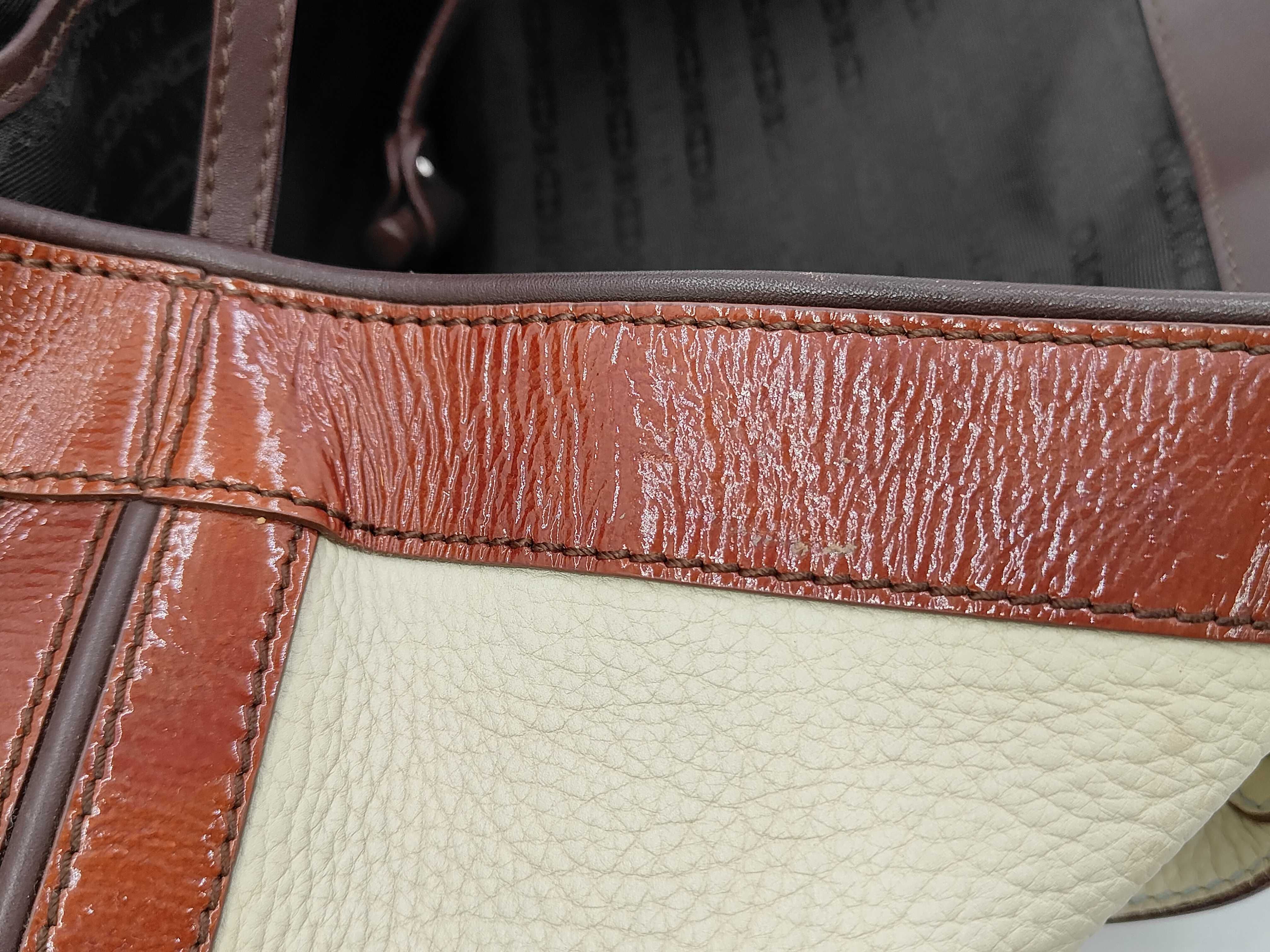 Tote Bag, Leather, Ivory x Brown — view 11