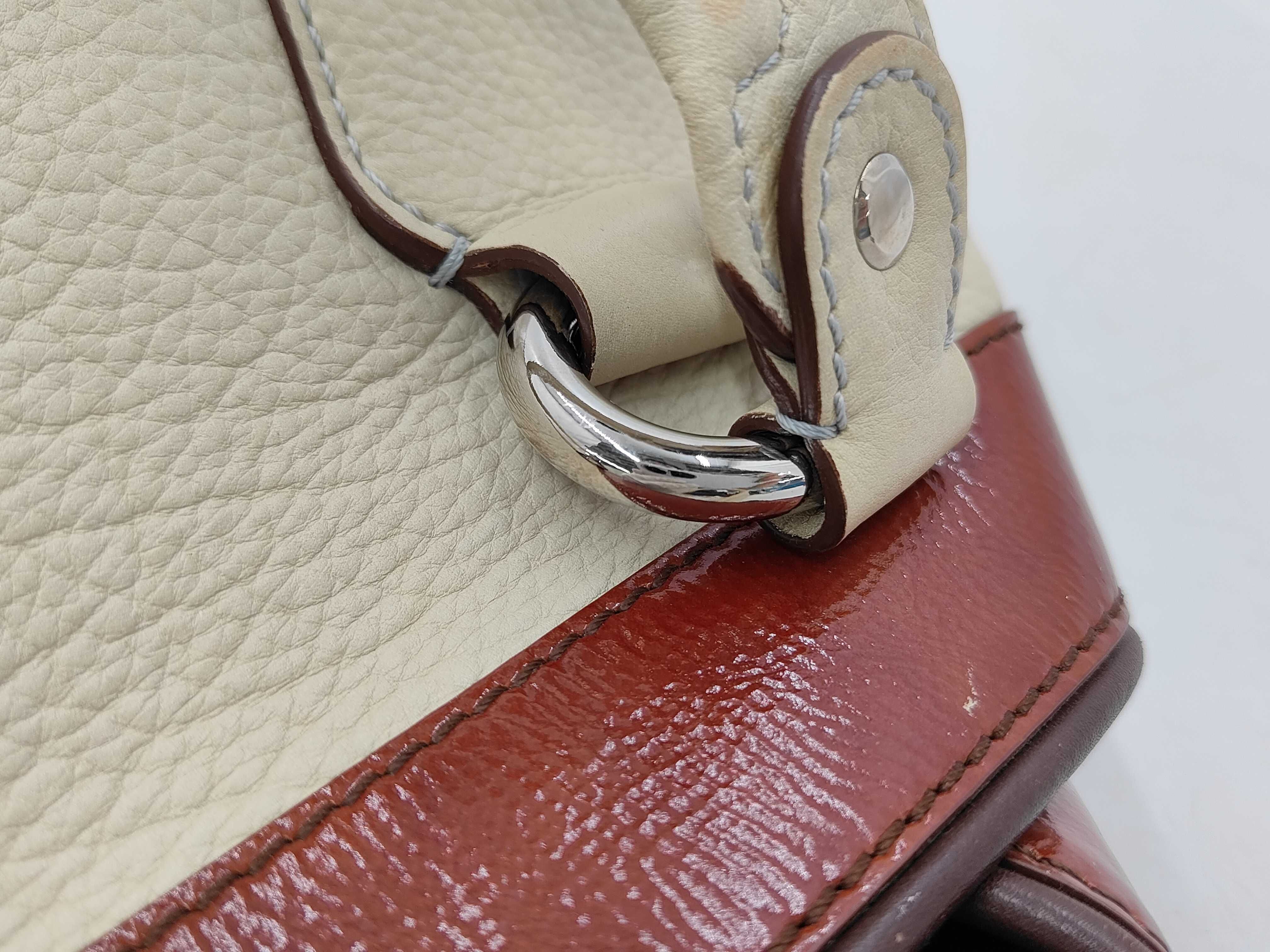 Tote Bag, Leather, Ivory x Brown — view 7