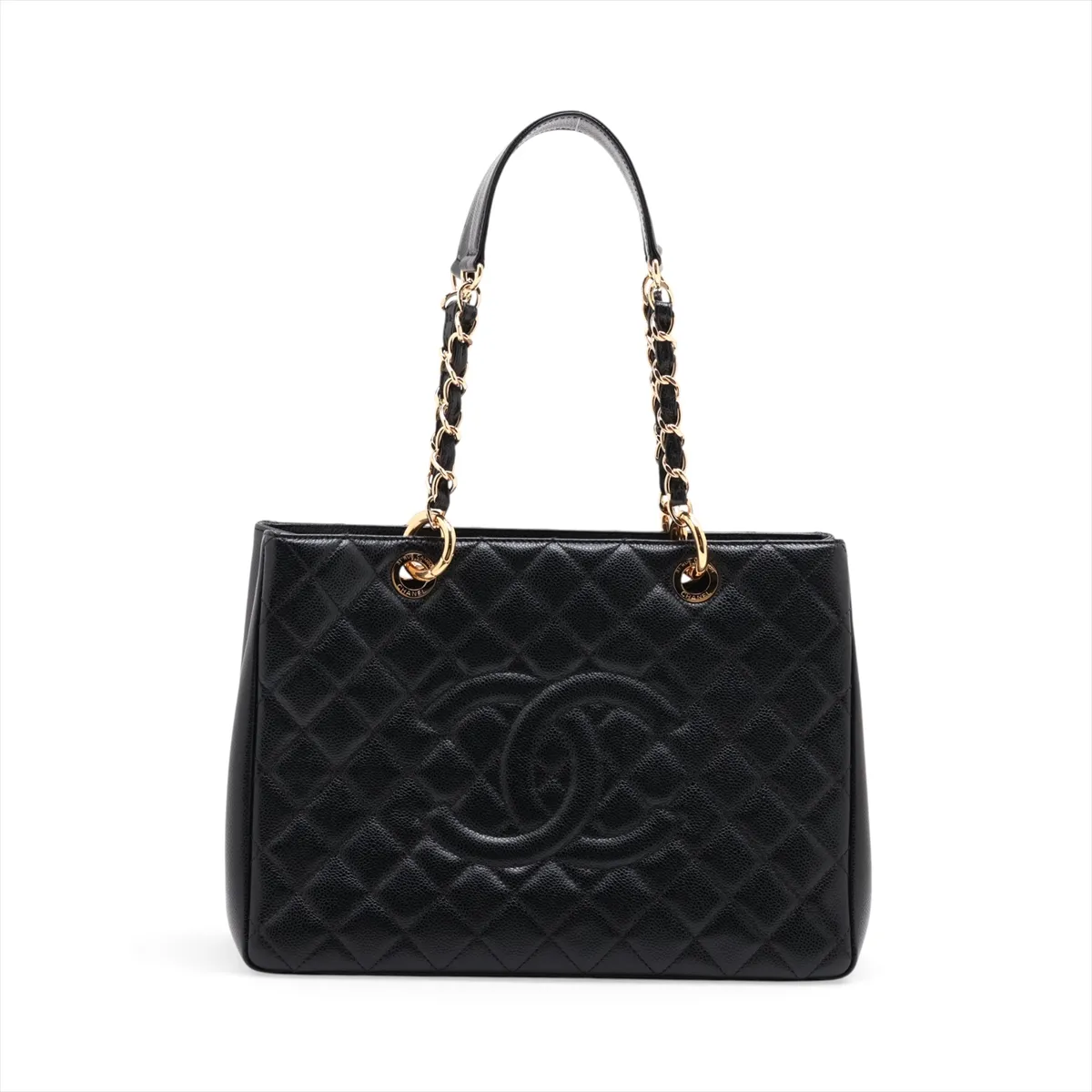 GST Caviar Skin Chain Tote Bag, Black with Gold Hardware, 19919378, Serial Number 19-series, A50995