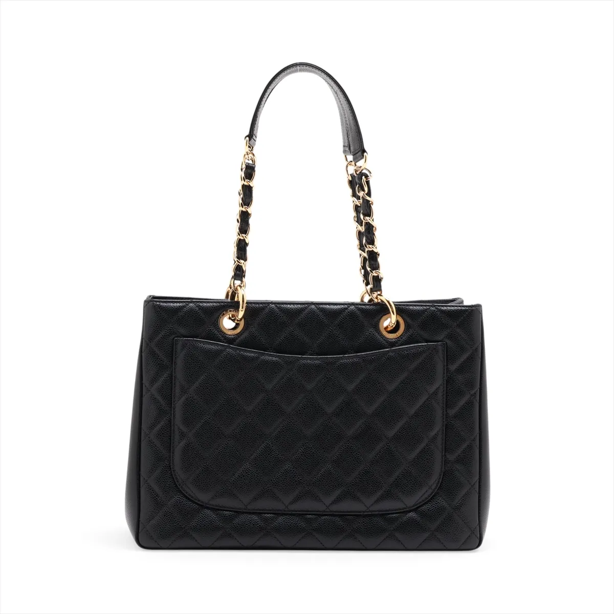 GST Caviar Skin Chain Tote Bag, Black with Gold Hardware, 19919378, Serial Number 19-series, A50995 — view 2