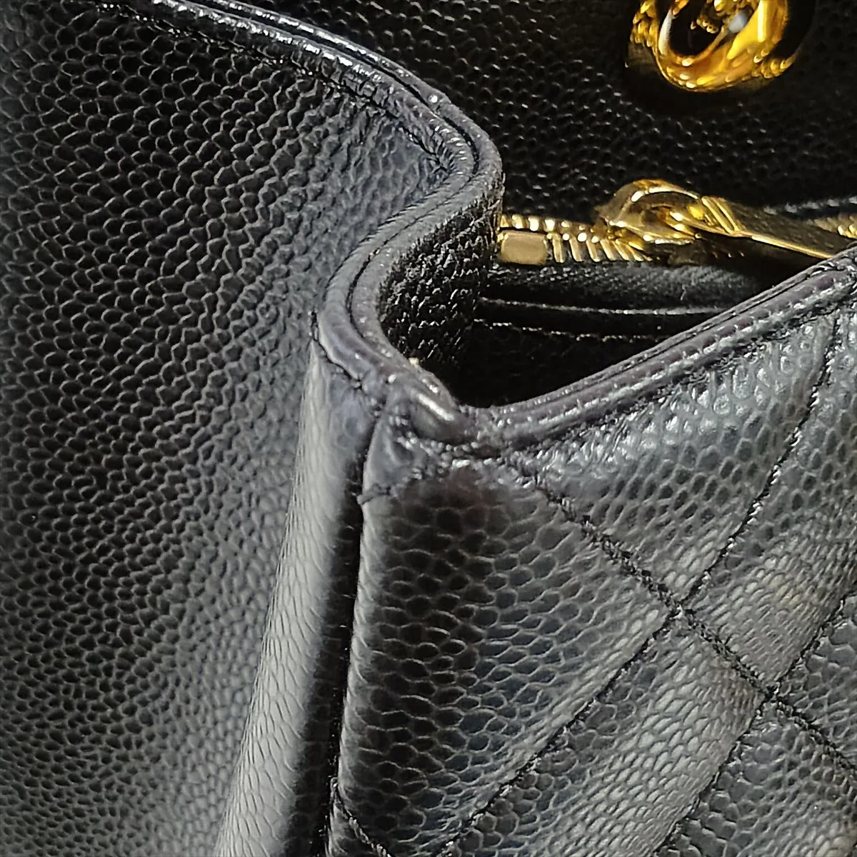 GST Caviar Skin Chain Tote Bag, Black with Gold Hardware, 19919378, Serial Number 19-series, A50995 — view 15