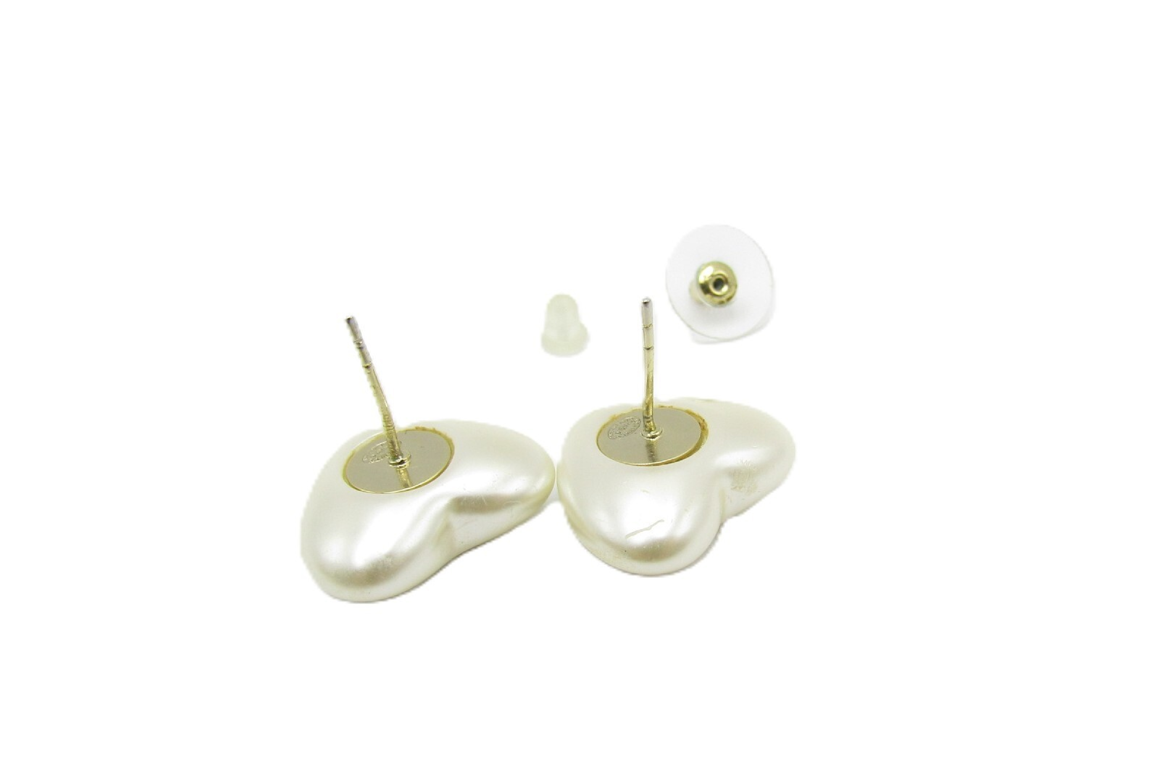 Coco Mark Heart Pearl Earrings AB7011 (Faux Pearl/Crystal/Gold) — view 4