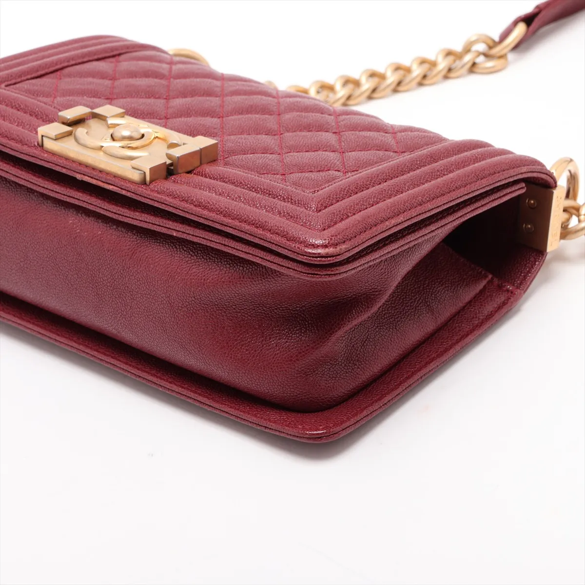 Boy Chanel 20 Small Caviar Skin Chain Shoulder Bag, Red with Gold Hardware, 25914368, Serial Number , A67085 — view 3