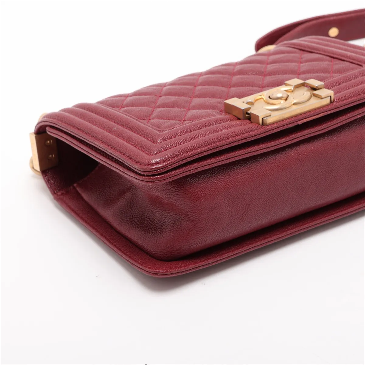 Boy Chanel 20 Small Caviar Skin Chain Shoulder Bag, Red with Gold Hardware, 25914368, Serial Number , A67085 — view 4