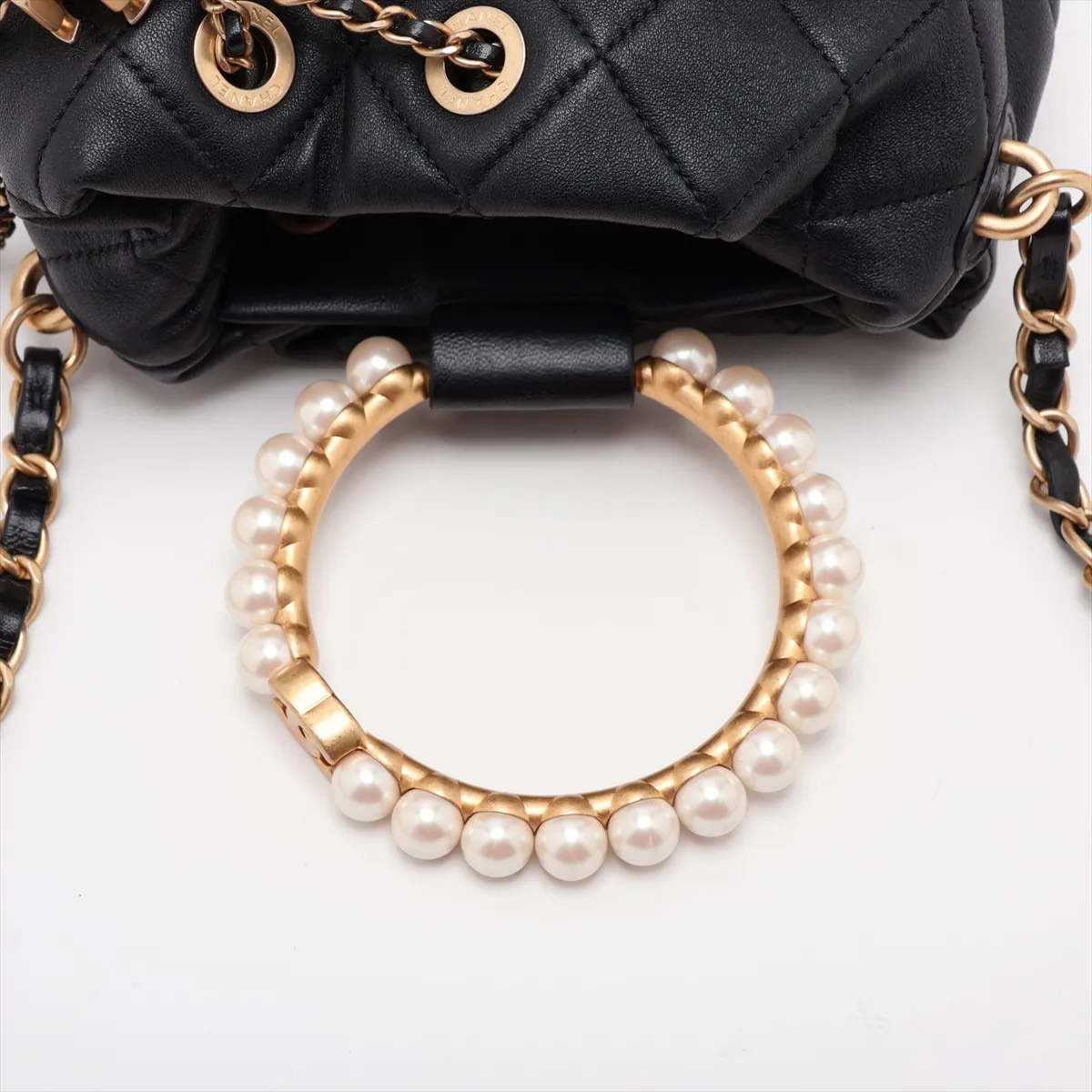 Matelassé Lambskin 2-Way Shoulder Bag with Pearl Drawstring, Black with Gold Hardware, G7L30JGC, Random Plate, AS2608 — view 5