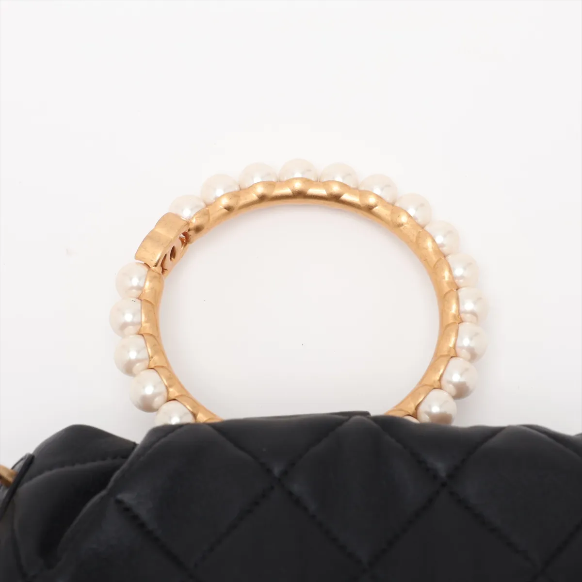 Matelassé Lambskin 2-Way Shoulder Bag with Pearl Drawstring, Black with Gold Hardware, G7L30JGC, Random Plate, AS2608 — view 6