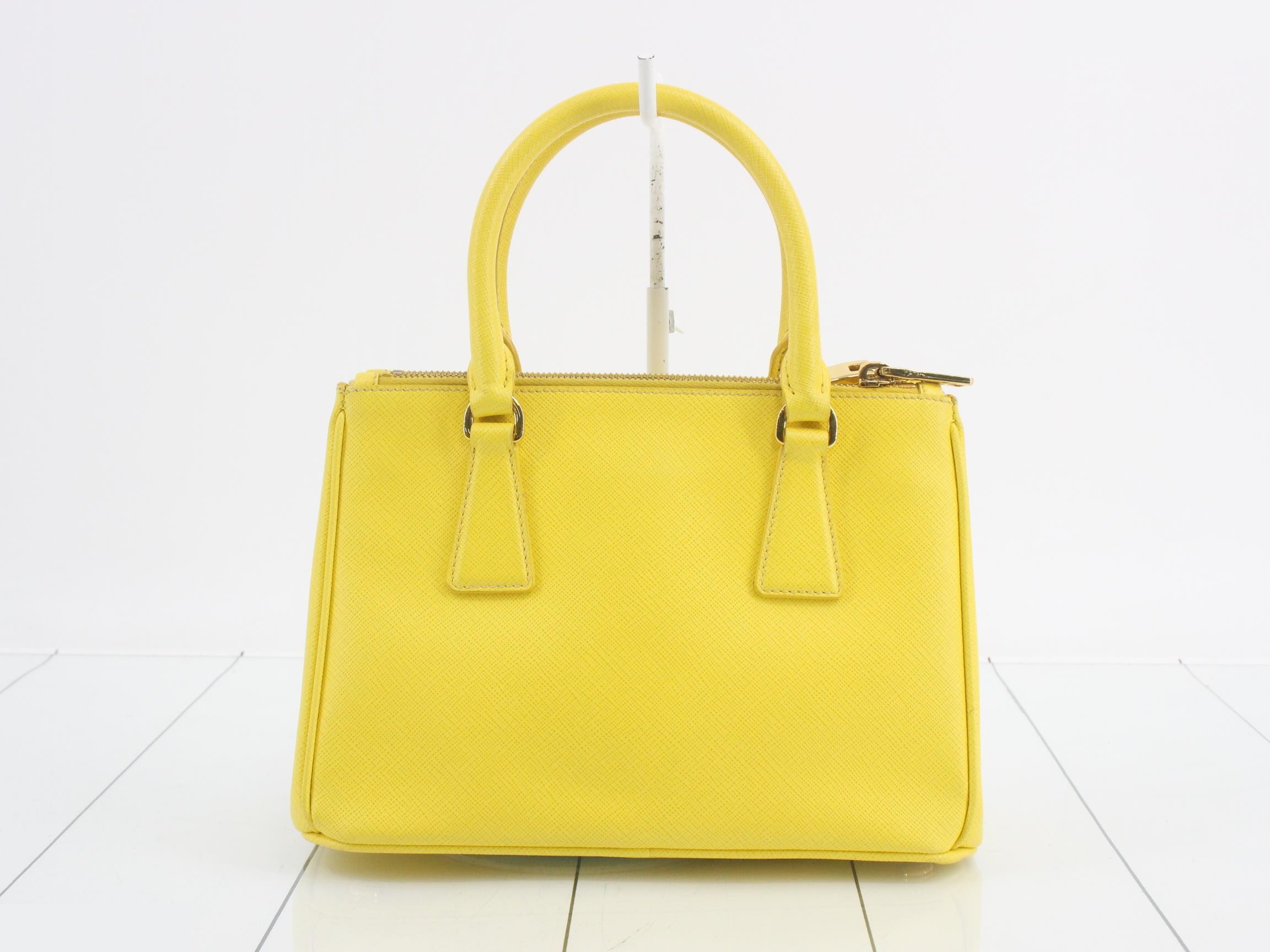 Saffiano Triangle Plate 2-Way Handbag, Yellow — view 2
