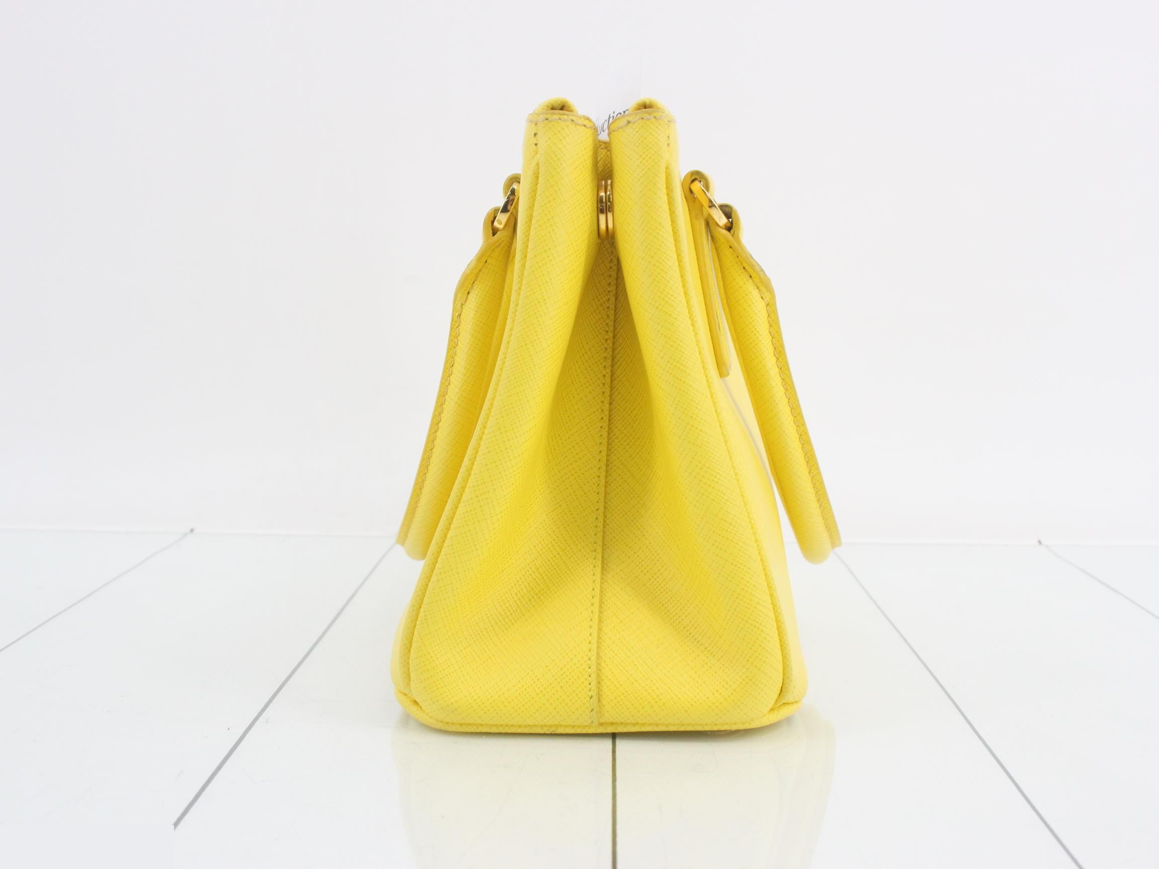 Saffiano Triangle Plate 2-Way Handbag, Yellow — view 3