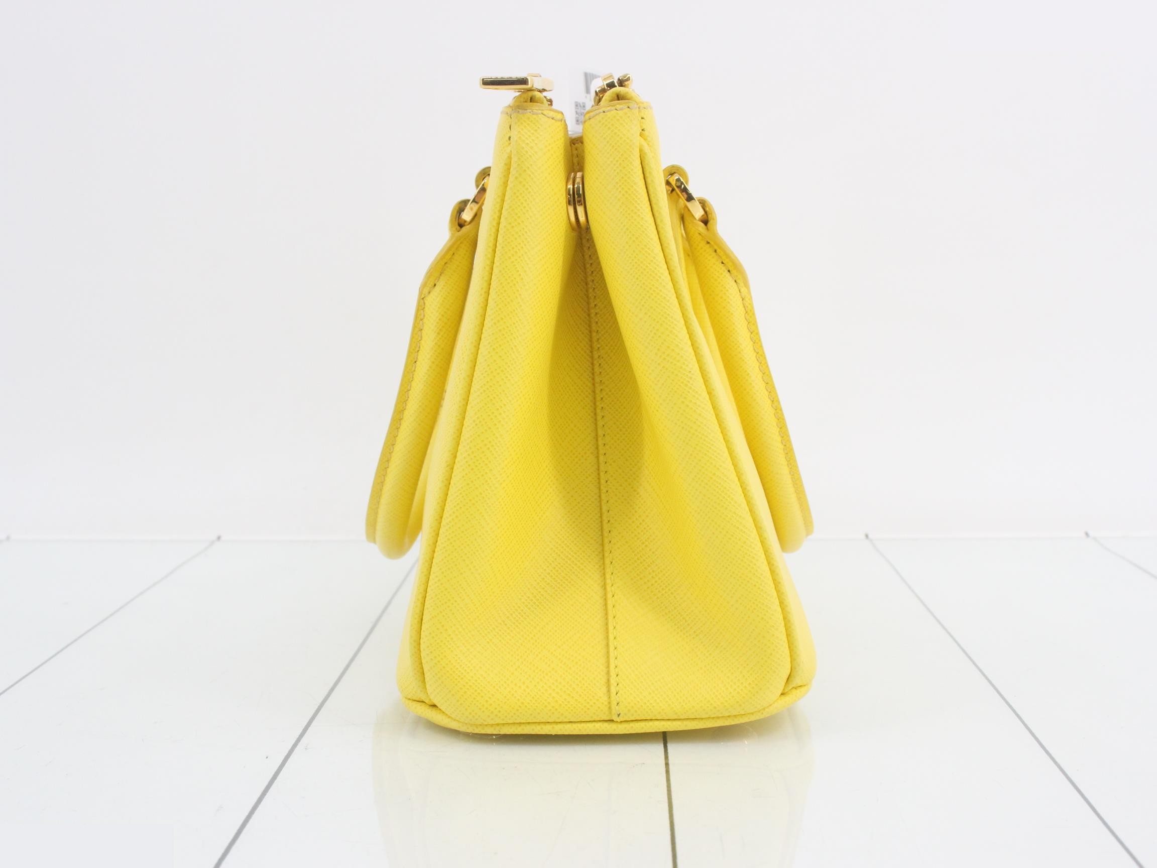 Saffiano Triangle Plate 2-Way Handbag, Yellow — view 4
