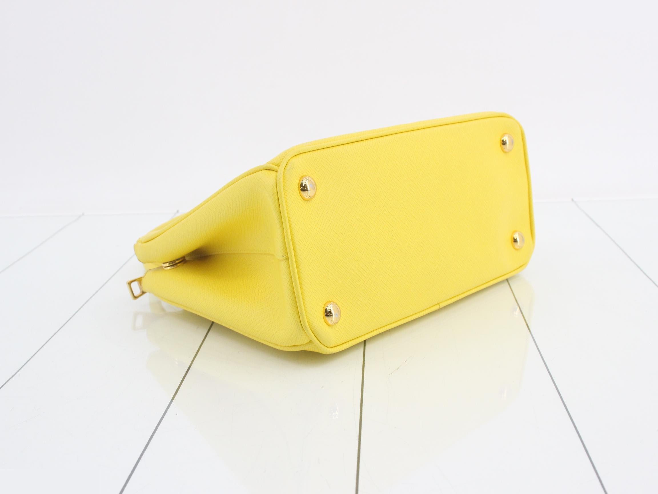 Saffiano Triangle Plate 2-Way Handbag, Yellow — view 5