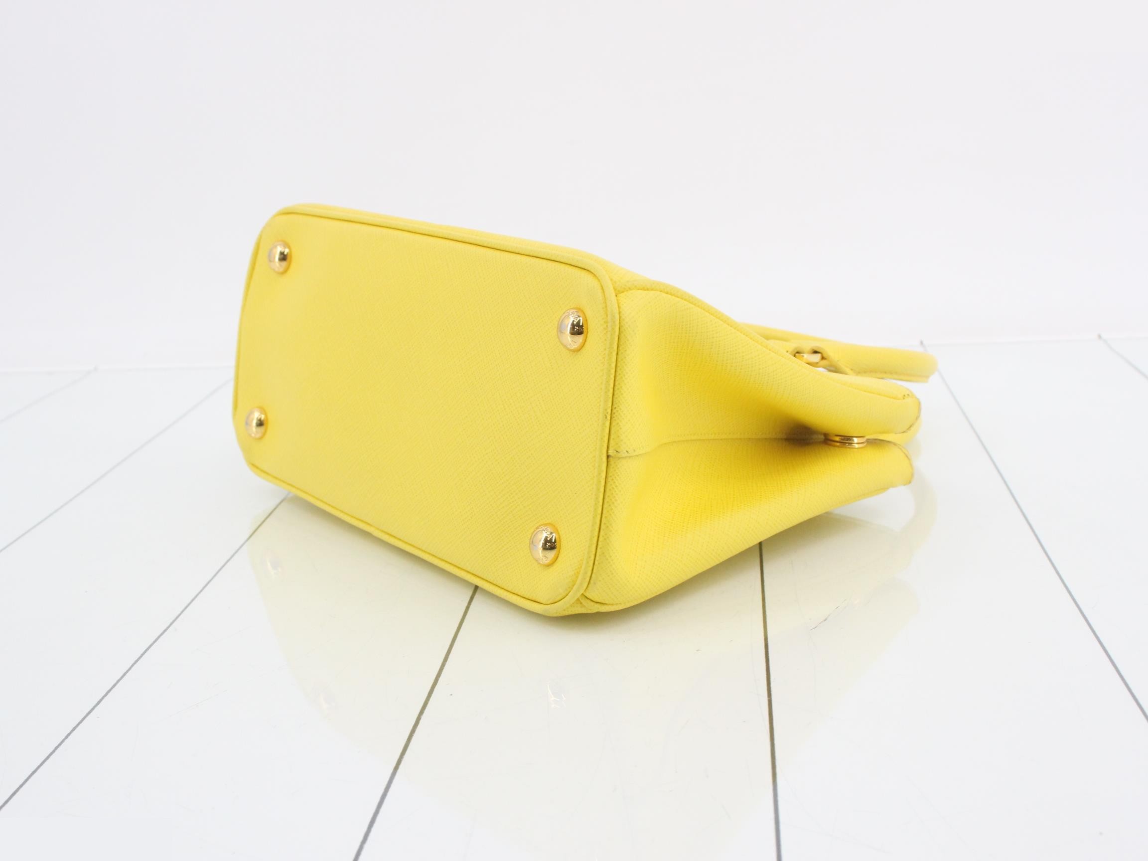 Saffiano Triangle Plate 2-Way Handbag, Yellow — view 6