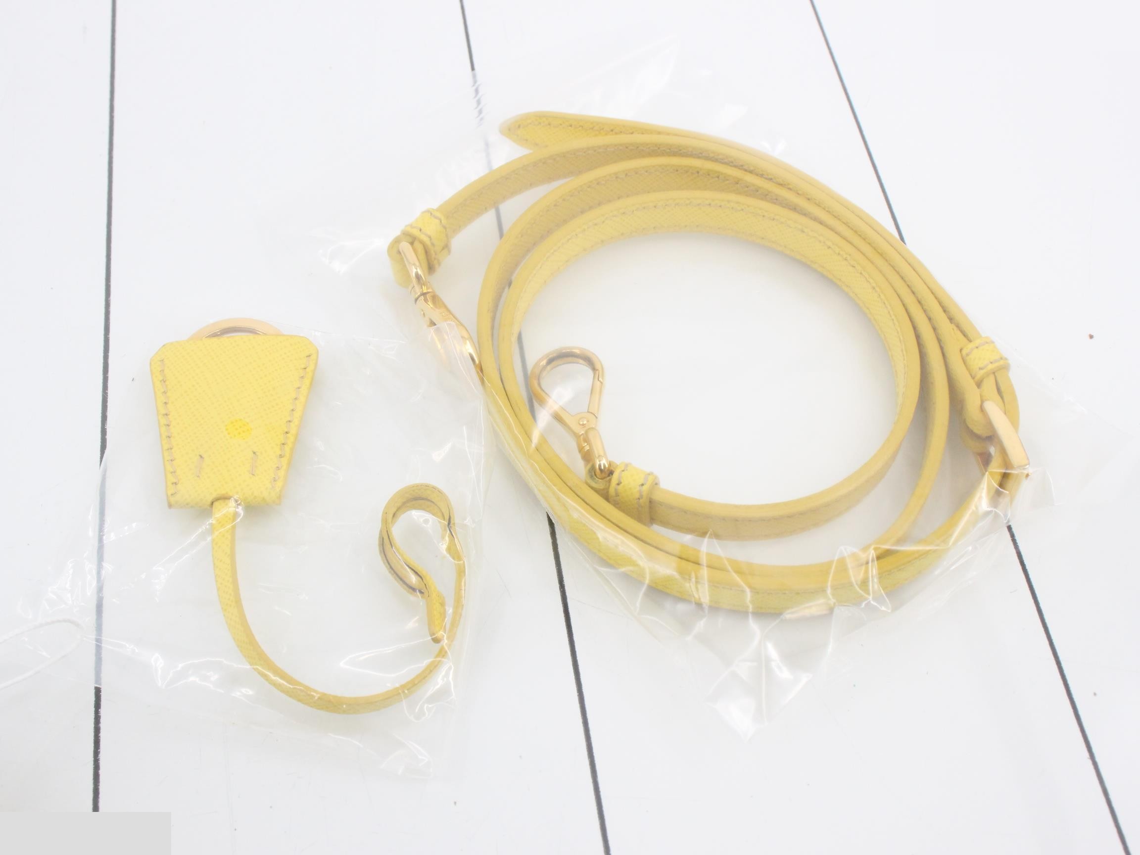 Saffiano Triangle Plate 2-Way Handbag, Yellow — view 7